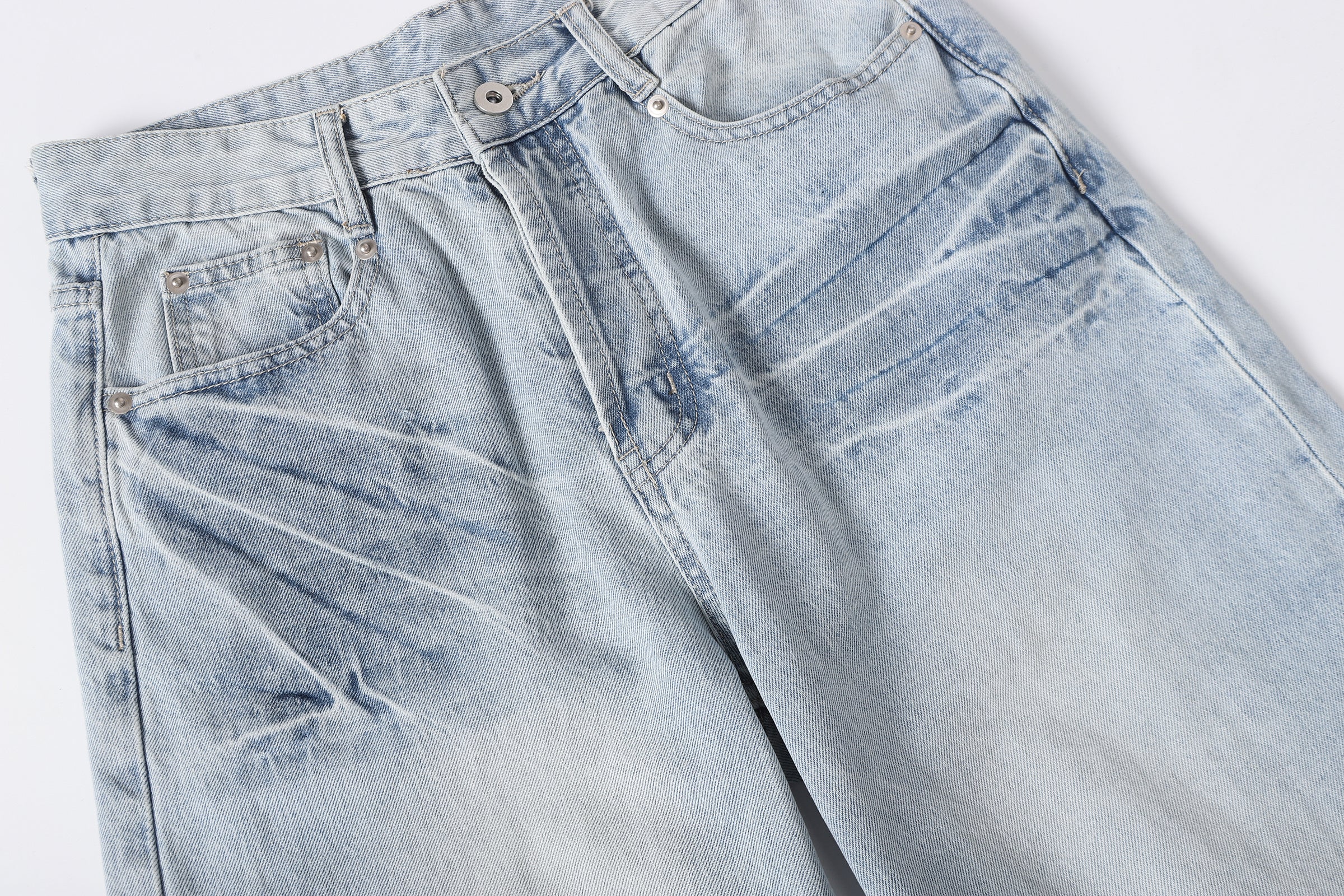 DONOTLOGO Retro Blue Baggy Denim Pants | Unisex Y2K Wide Leg Trousers with Natural Whiskering & Fade | High Street Relaxed Fit Bottoms