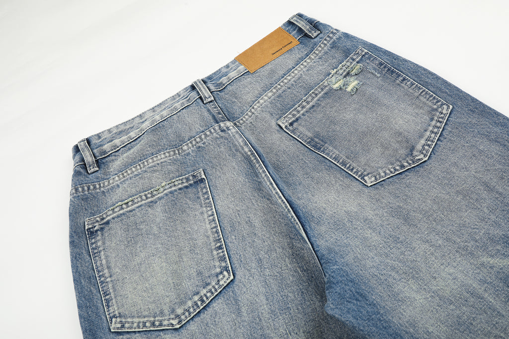 DONOTLOGO Urban Heritage Collection | Unisex Oversized Cat Whisker Denim | Retro Aesthetic High-Rise Wide-Leg Bottoms with Authentic Fade Detail
