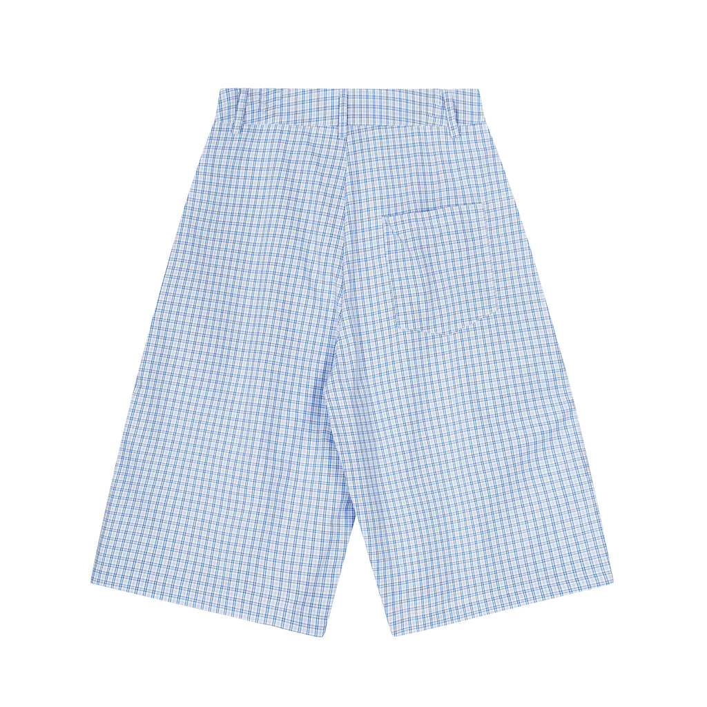 Unisex Vintage Blue Plaid Print Cropped Pants