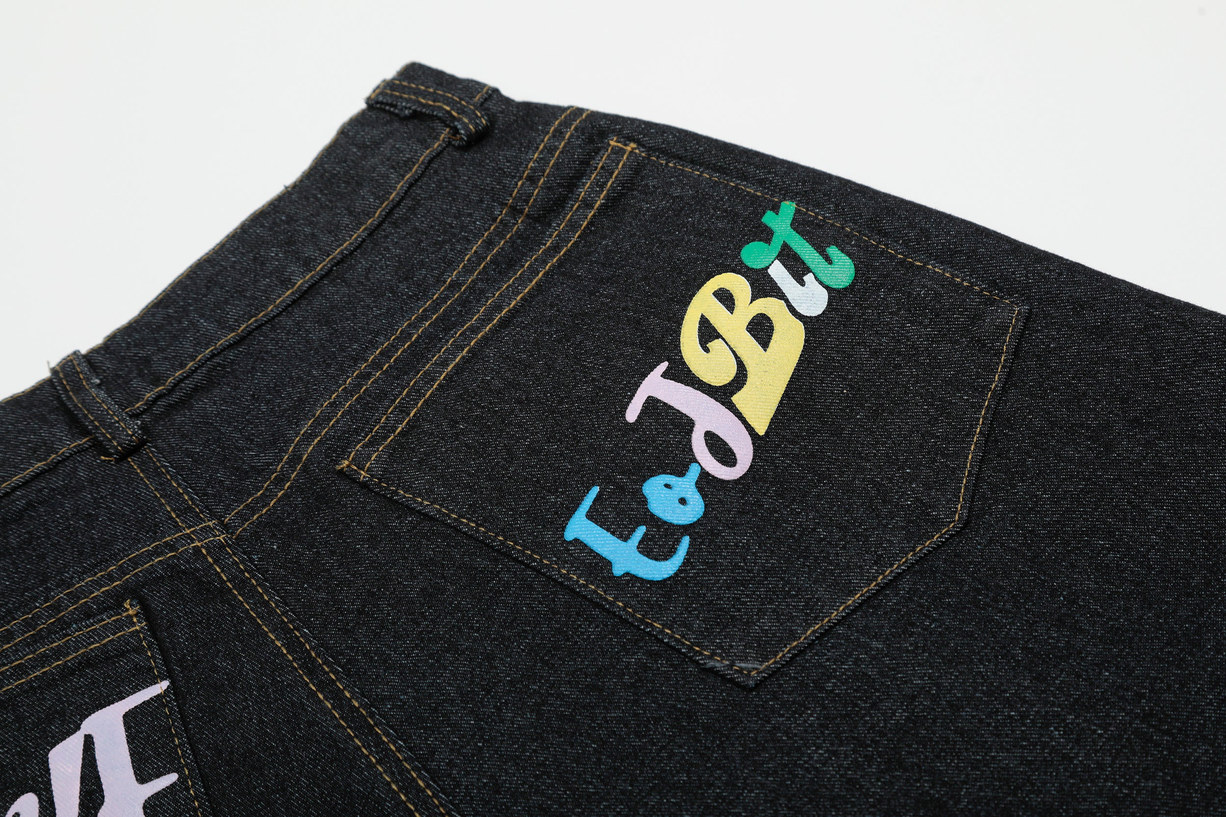 DONOTLOGO Unisex Graffiti Denim Shorts | Dark Wash, Colorful Letters | Plaid Cuffed Hem, Loose Fit Summer Must-Have