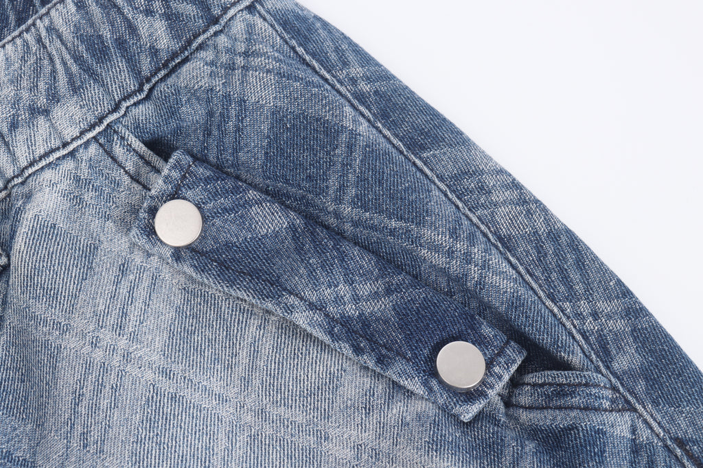 DONOTLOGO Streetwear Vibe Aesthetic | Unisex Oversized Baggy Jeans | Acid Wash Plaid Denim with Colorful Patches & Structural Seams