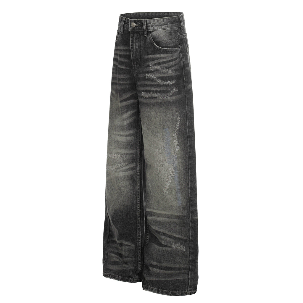 DONOTLOGO Urban Heritage Collection | Unisex Oversized Cat Whisker Denim | Retro Aesthetic High-Rise Wide-Leg Bottoms with Authentic Fade Detail