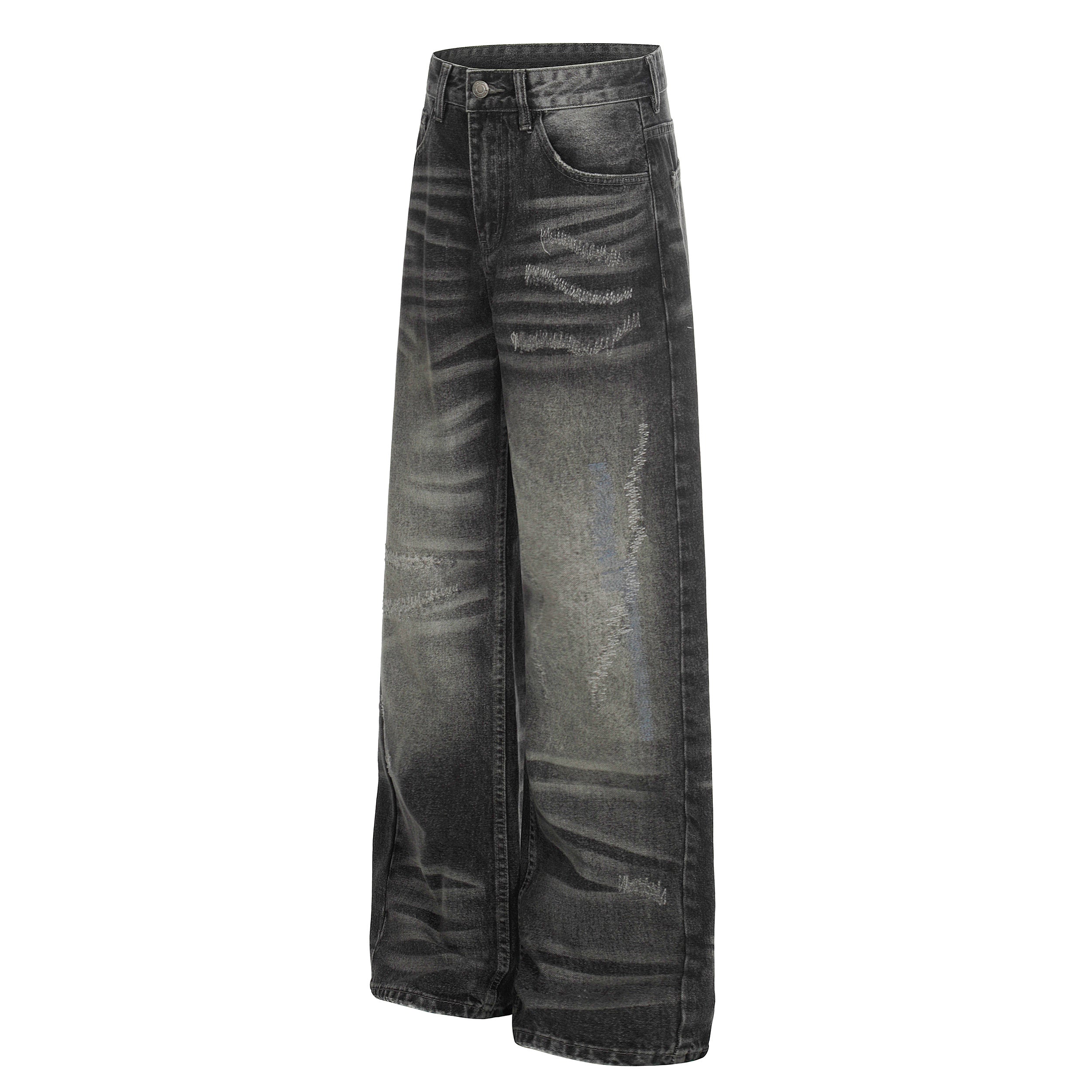 DONOTLOGO Urban Heritage Collection | Unisex Oversized Cat Whisker Denim | Retro Aesthetic High-Rise Wide-Leg Bottoms with Authentic Fade Detail