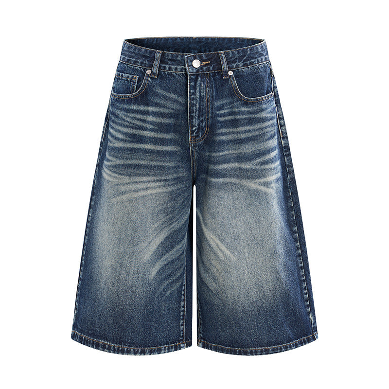 DONOTLOGO Heavy Cat Whisker Washed Wide-Leg Denim | Unisex Y2K Oversized 7-Inch Trousers | Vintage High Street Baggy Shorts