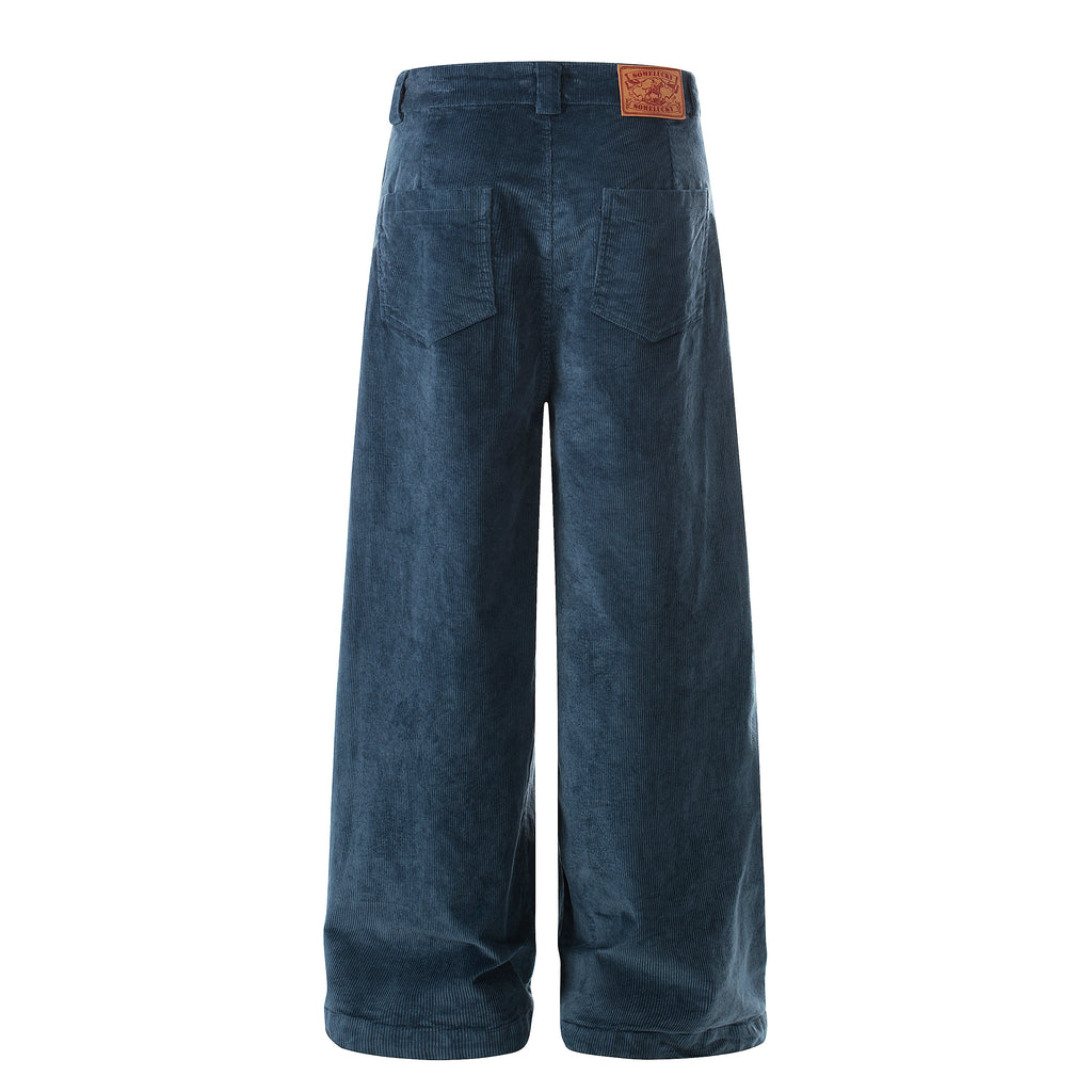 Unisex Vintage Washed Wide-Leg Pleated Pants