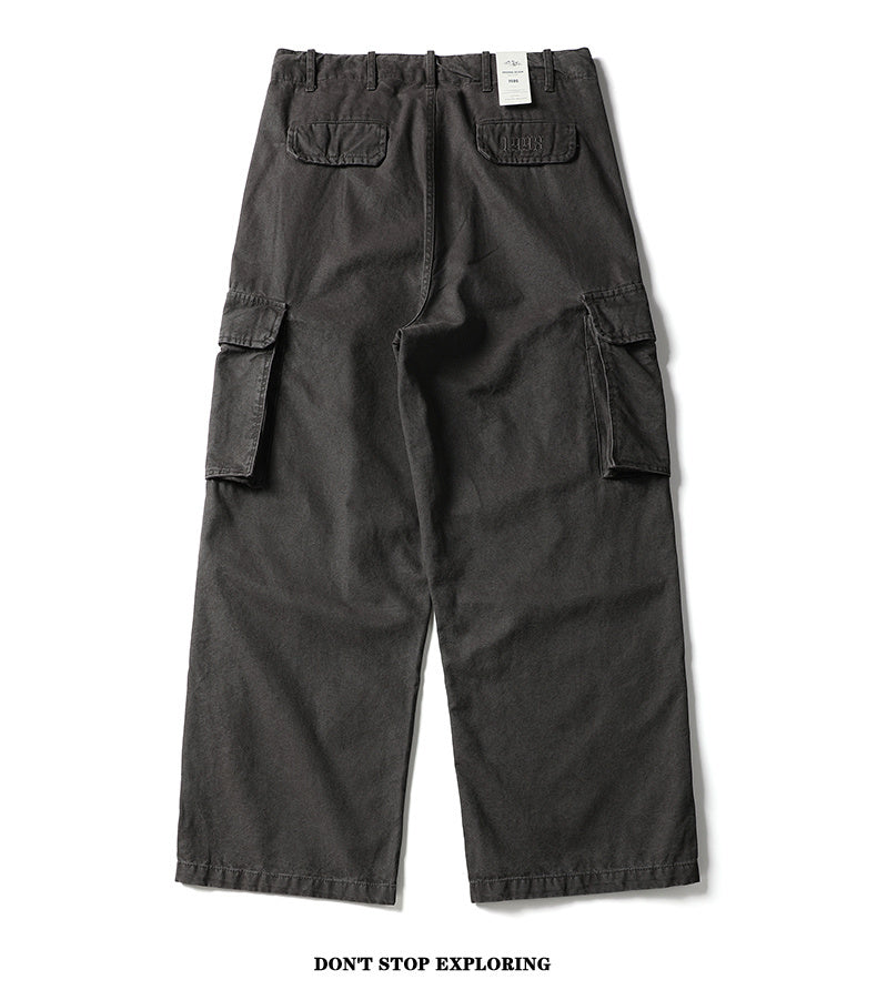 Unisex Vintage Washed Distressed Casual Pants with Large Pockets