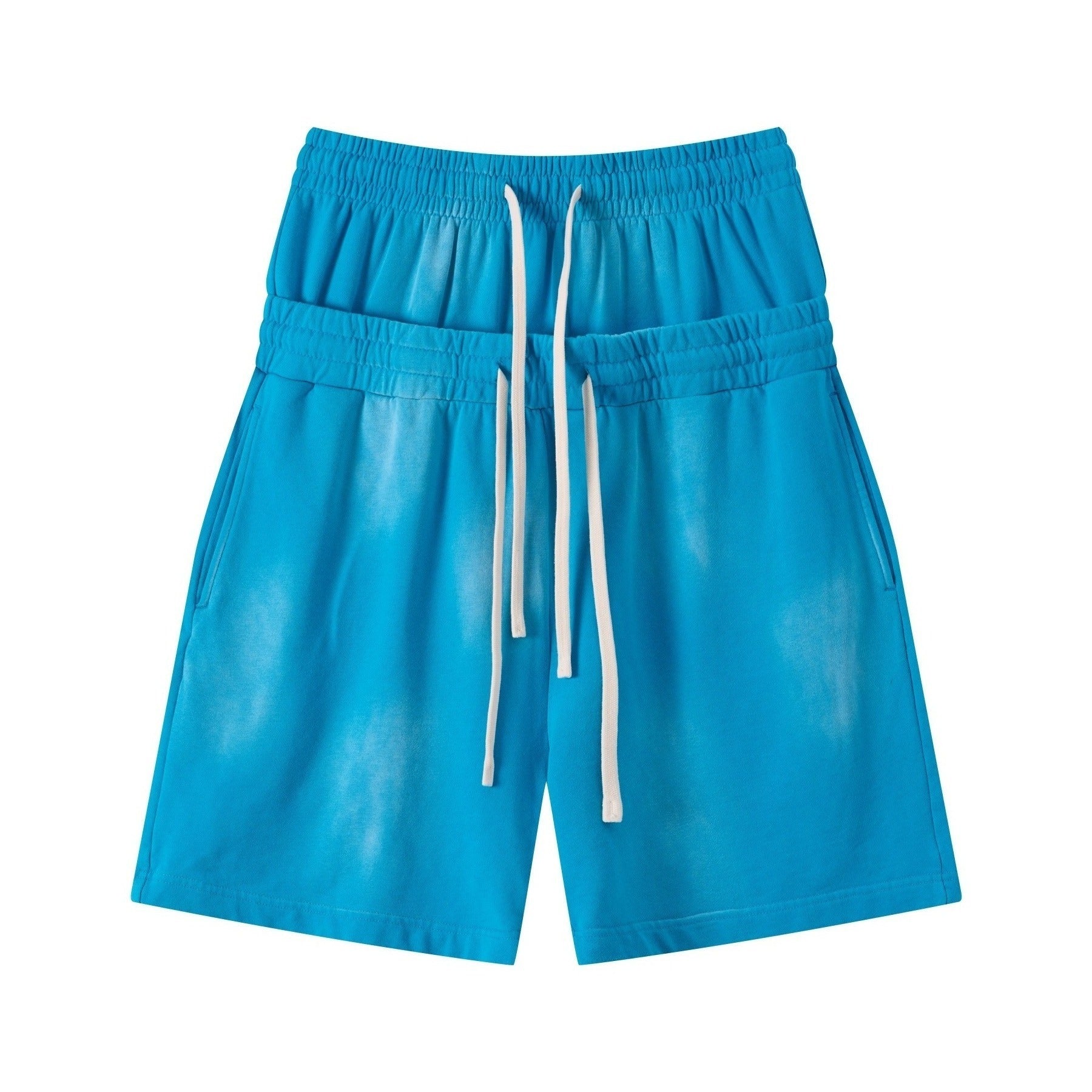 DONOTLOGO Unisex Double Waist Shorts | Snow Washed, Distressed | Drawstring Elastic High-Waist, Loose Fit