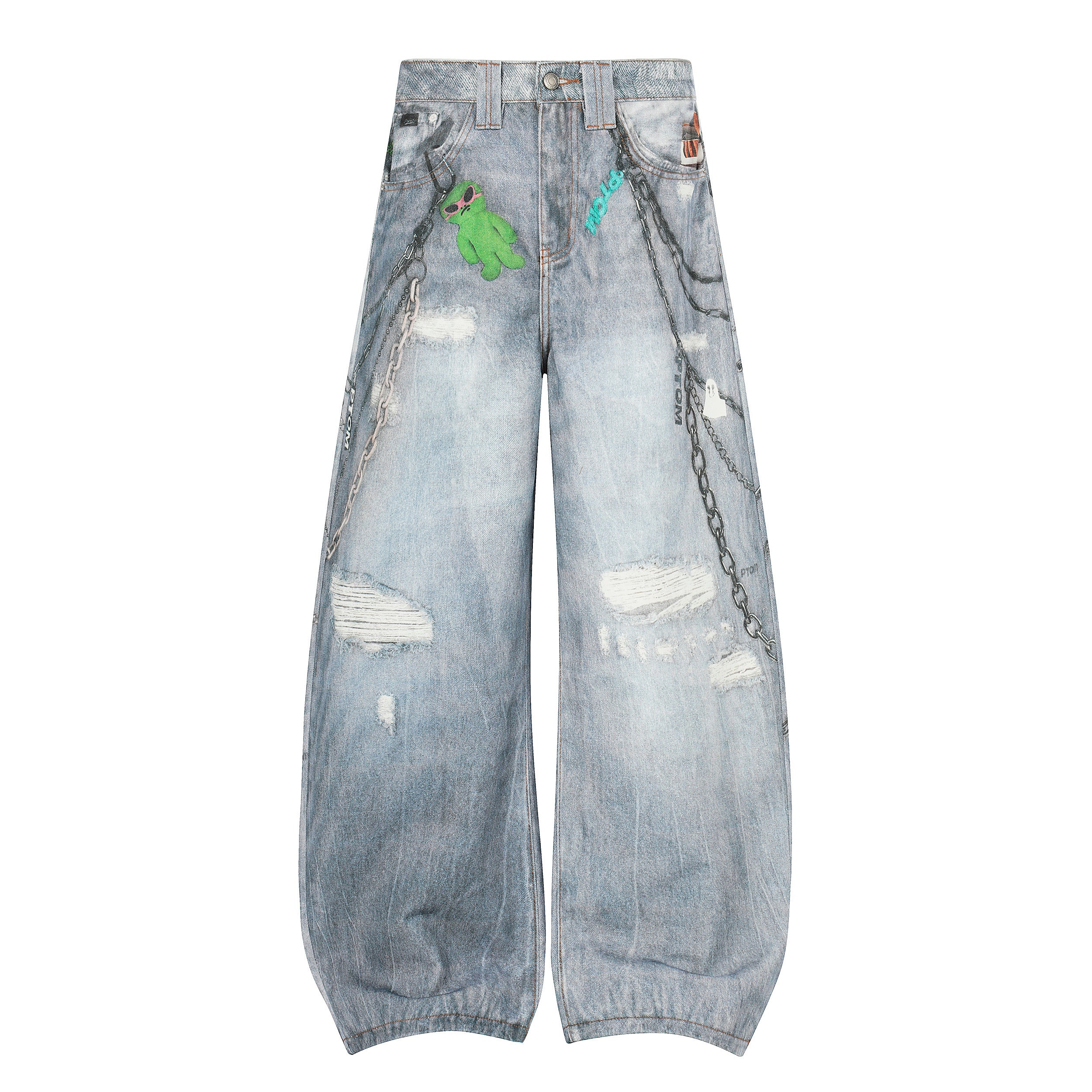 Unisex Vintage Washed Distressed Jeans