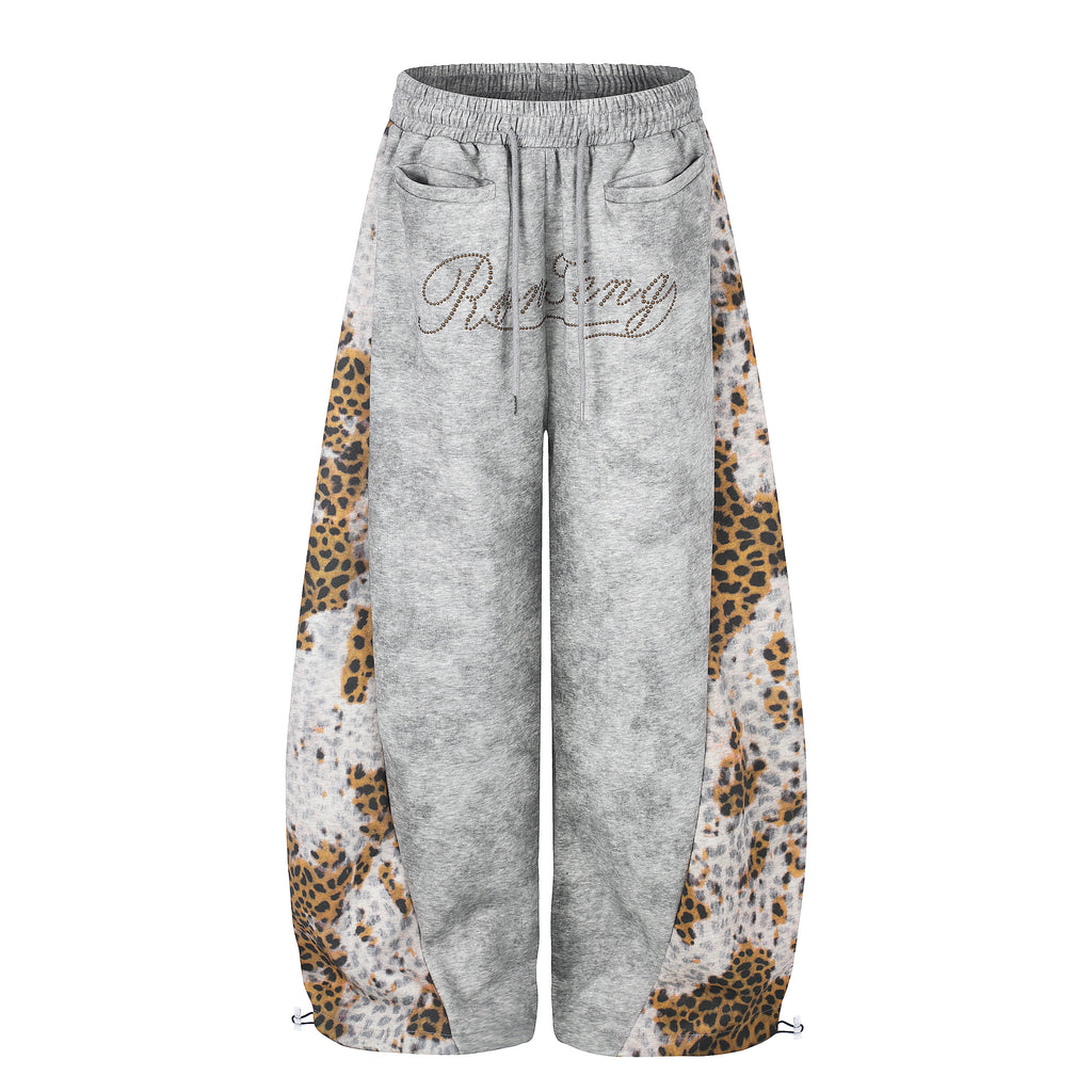 DONOTLOGO Urban Streetwear Collection | Unisex Relaxed Fit Sweatpants | Bold Leopard Motif & Rhinestone Script with Soft Cotton Blend Fabric