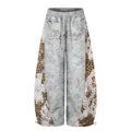 DONOTLOGO Urban Streetwear Collection | Unisex Relaxed Fit Sweatpants | Bold Leopard Motif & Rhinestone Script with Soft Cotton Blend Fabric