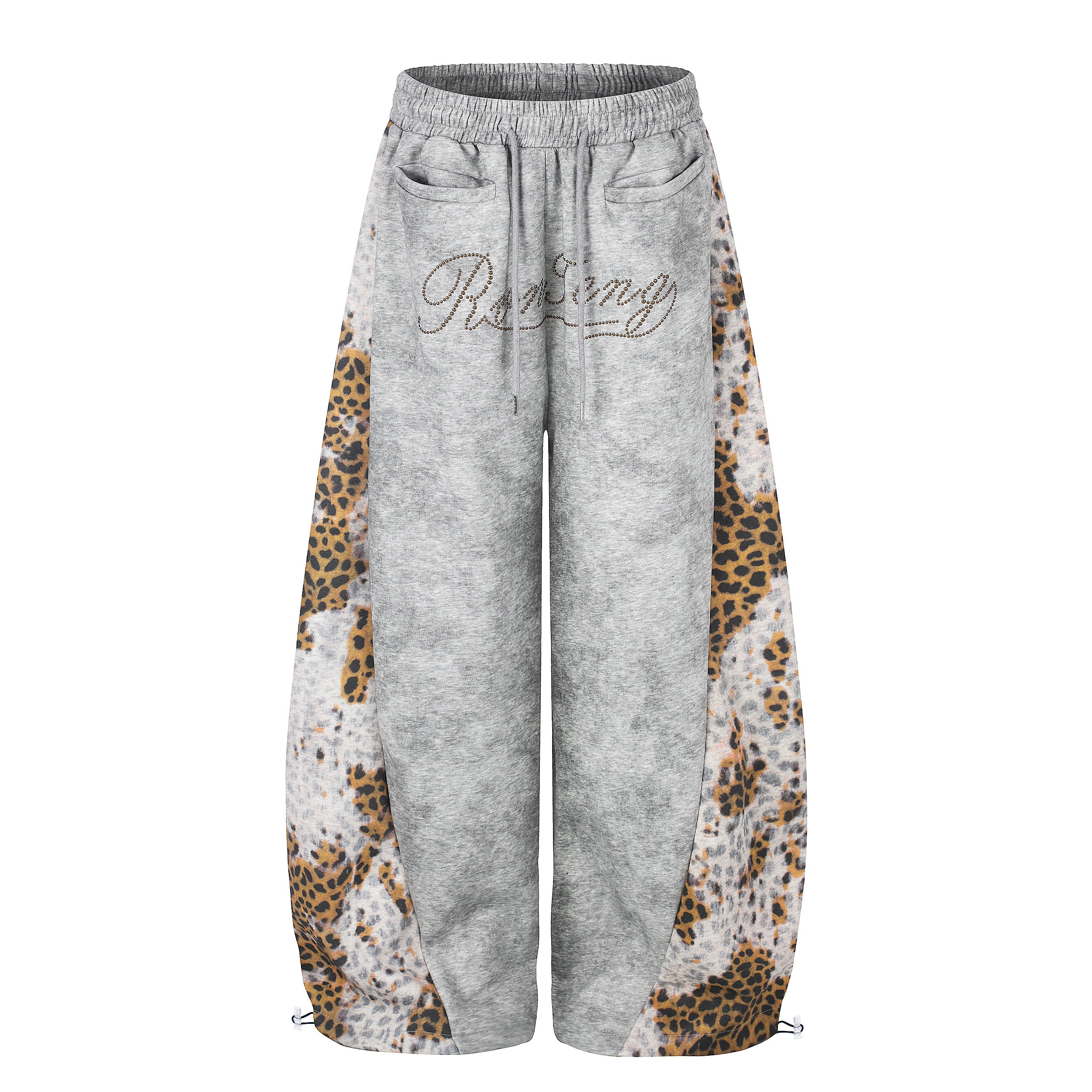 DONOTLOGO Urban Streetwear Collection | Unisex Relaxed Fit Sweatpants | Bold Leopard Motif & Rhinestone Script with Soft Cotton Blend Fabric