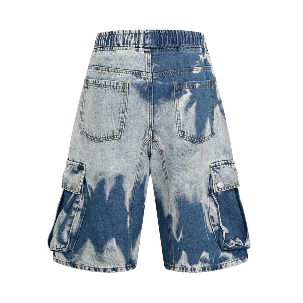 DONOTLOGO Acid Wash Patchwork Cargo Shorts - Oversized Distressed Denim Jorts - American High Street Aesthetic Baggy Shorts for Men