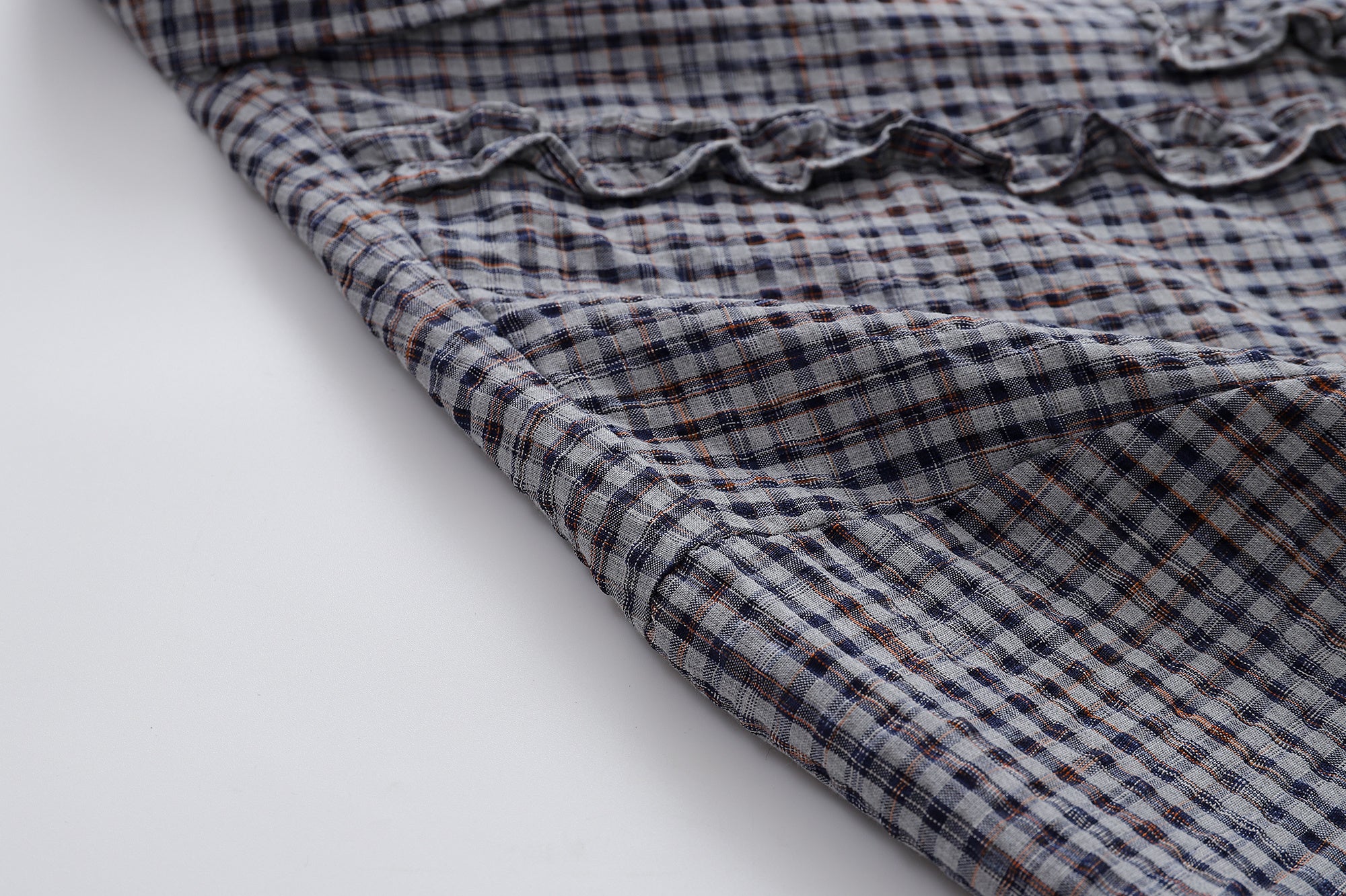 Unisex Loose Street Seersucker Plaid Ruffle Tee