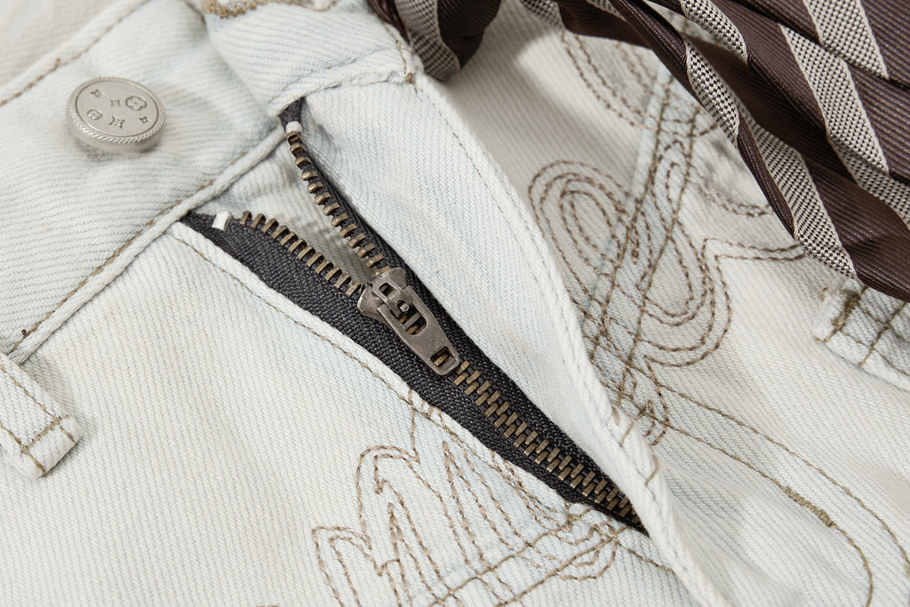 Unisex Embroidered Design with Tie Denim Jeans