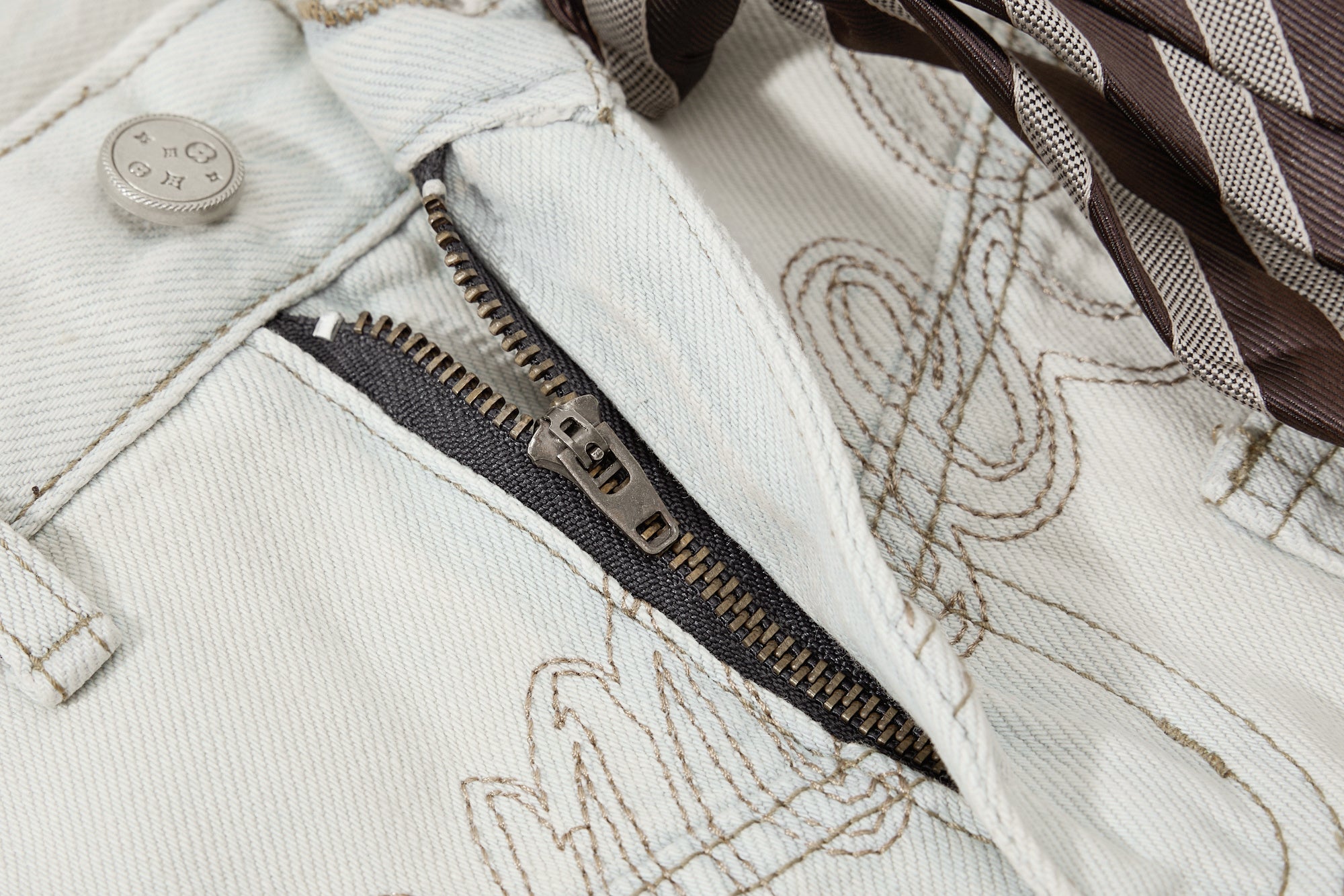 Unisex Embroidered Design with Tie Denim Jeans