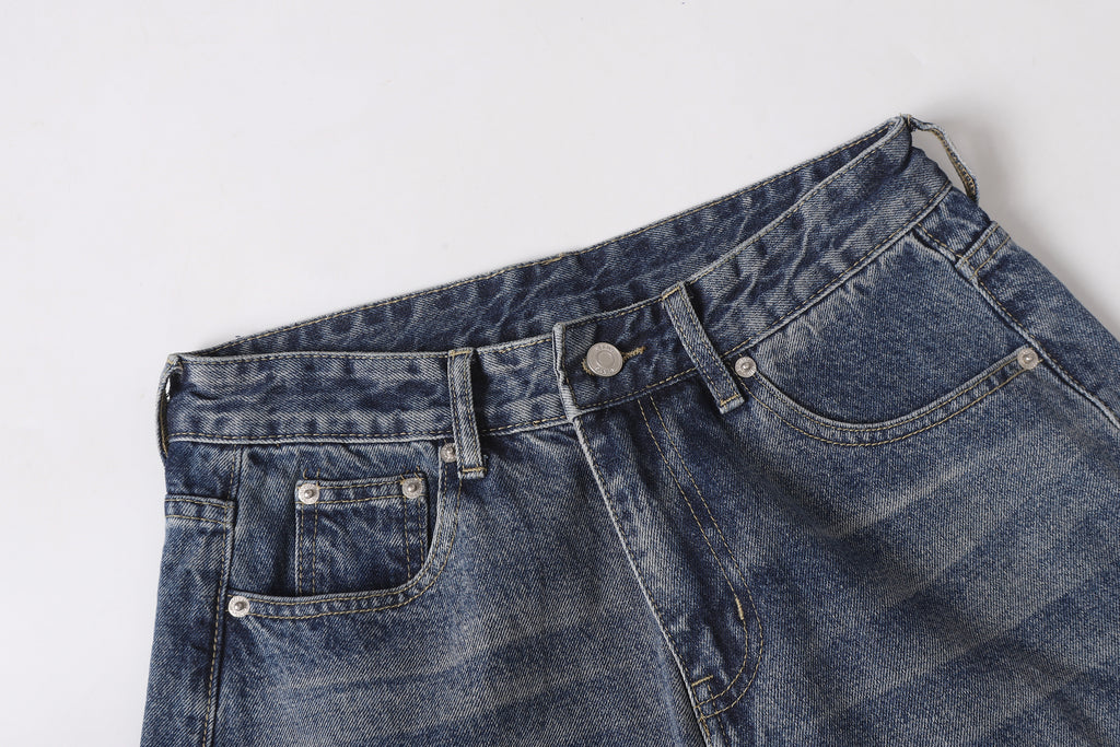 DONOTLOGO Urban Streetwear Collection | Unisex Curved Silhouette Denim Trousers | Bold Star Motif & Vintage Fade Detail with Premium Cotton Blend