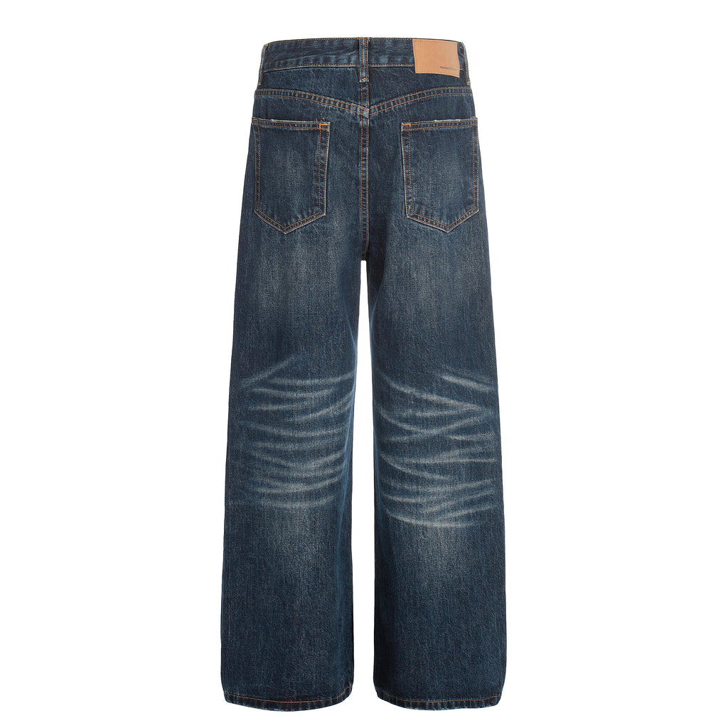 DONOTLOGO Urban Heritage Collection | Unisex Oversized Cat Whisker Denim | Retro Aesthetic High-Rise Wide-Leg Bottoms with Authentic Fade Detail