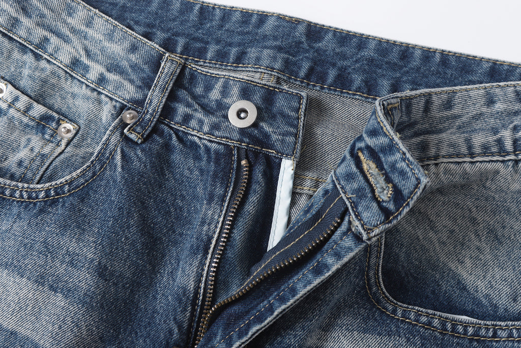 DONOTLOGO Retro Blue Baggy Denim Pants | Unisex Y2K Wide Leg Trousers with Natural Whiskering & Fade | High Street Relaxed Fit Bottoms