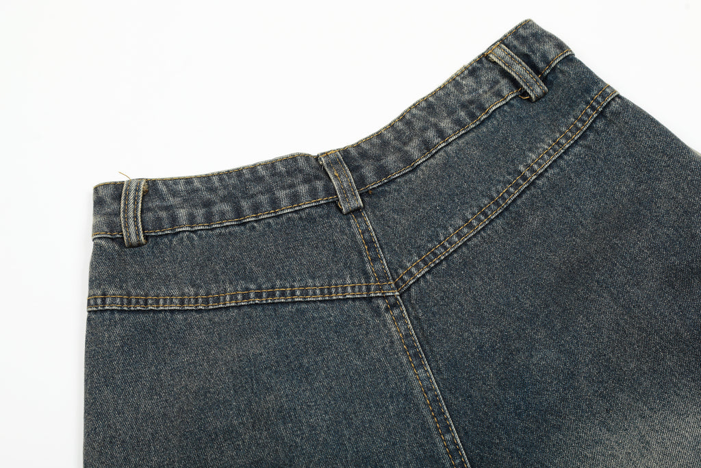 Unisex Vintage Washed Distressed Multi-Pocket Denim Jeans