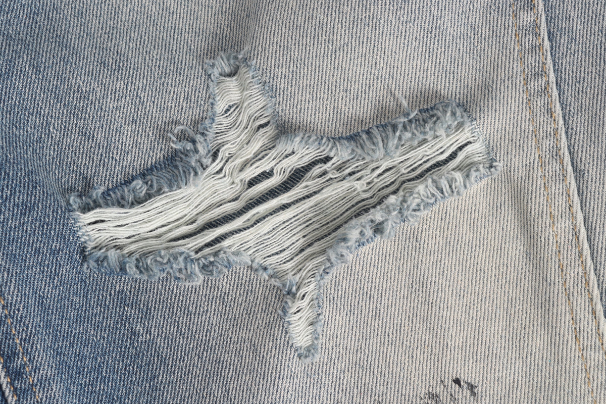 DONOTLOGO Grunge Streetwear Aesthetic | Unisex Oversized Baggy Jeans | Acid Wash with Paint Splatter, Ripped Detail & Rope Belt
