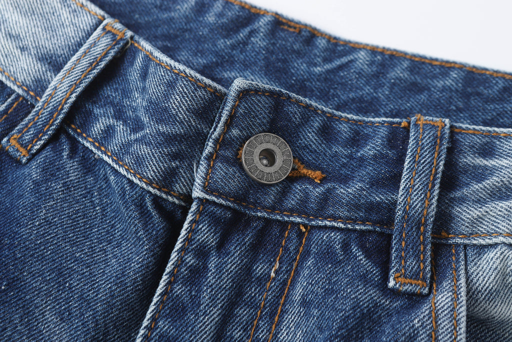 DONOTLOGO Retro Blue Baggy Denim Pants | Unisex Y2K Wide Leg Trousers with Natural Whiskering & Fade | High Street Relaxed Fit Bottoms