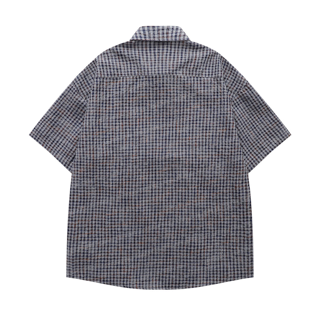 Unisex Loose Street Seersucker Plaid Ruffle Tee