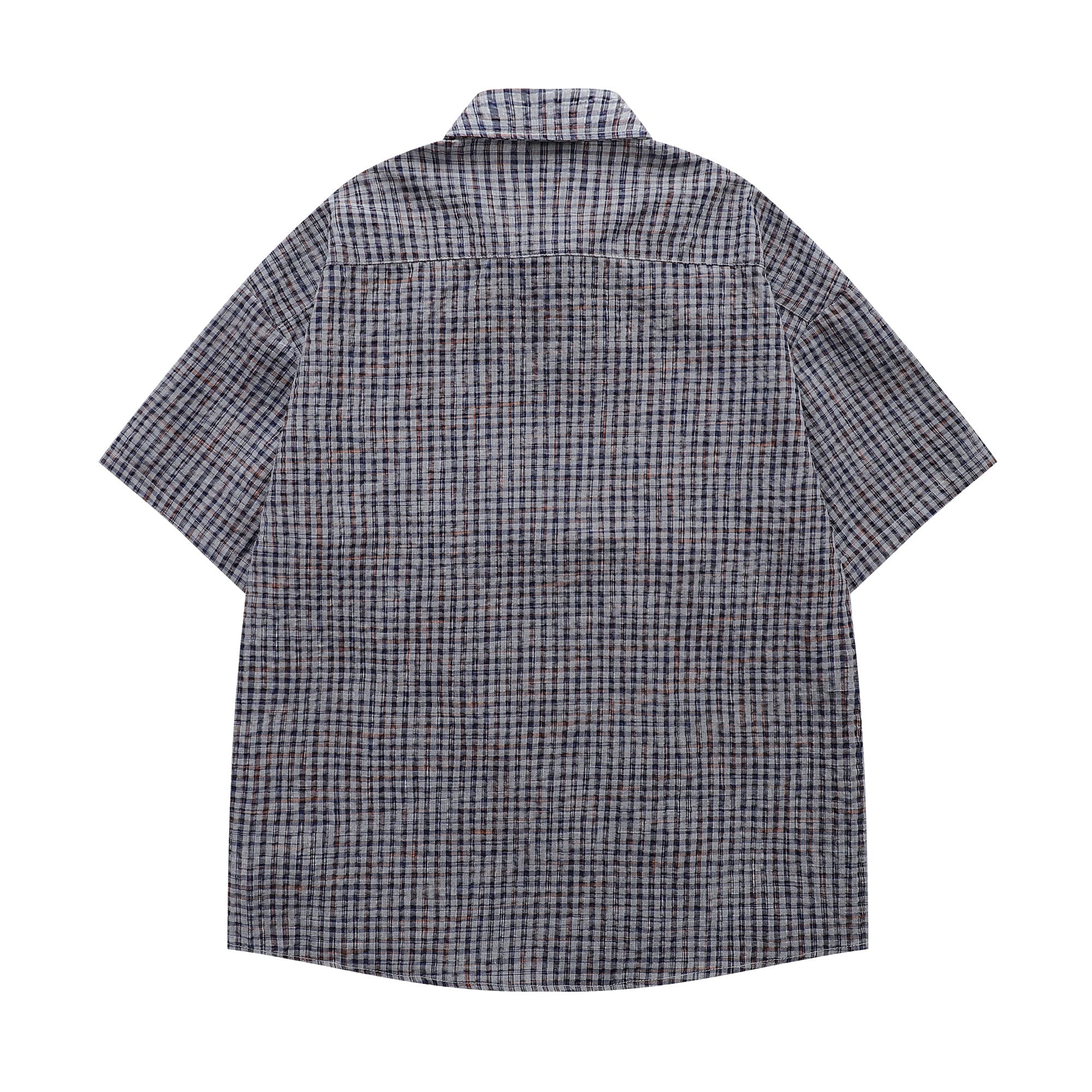 Unisex Loose Street Seersucker Plaid Ruffle Tee