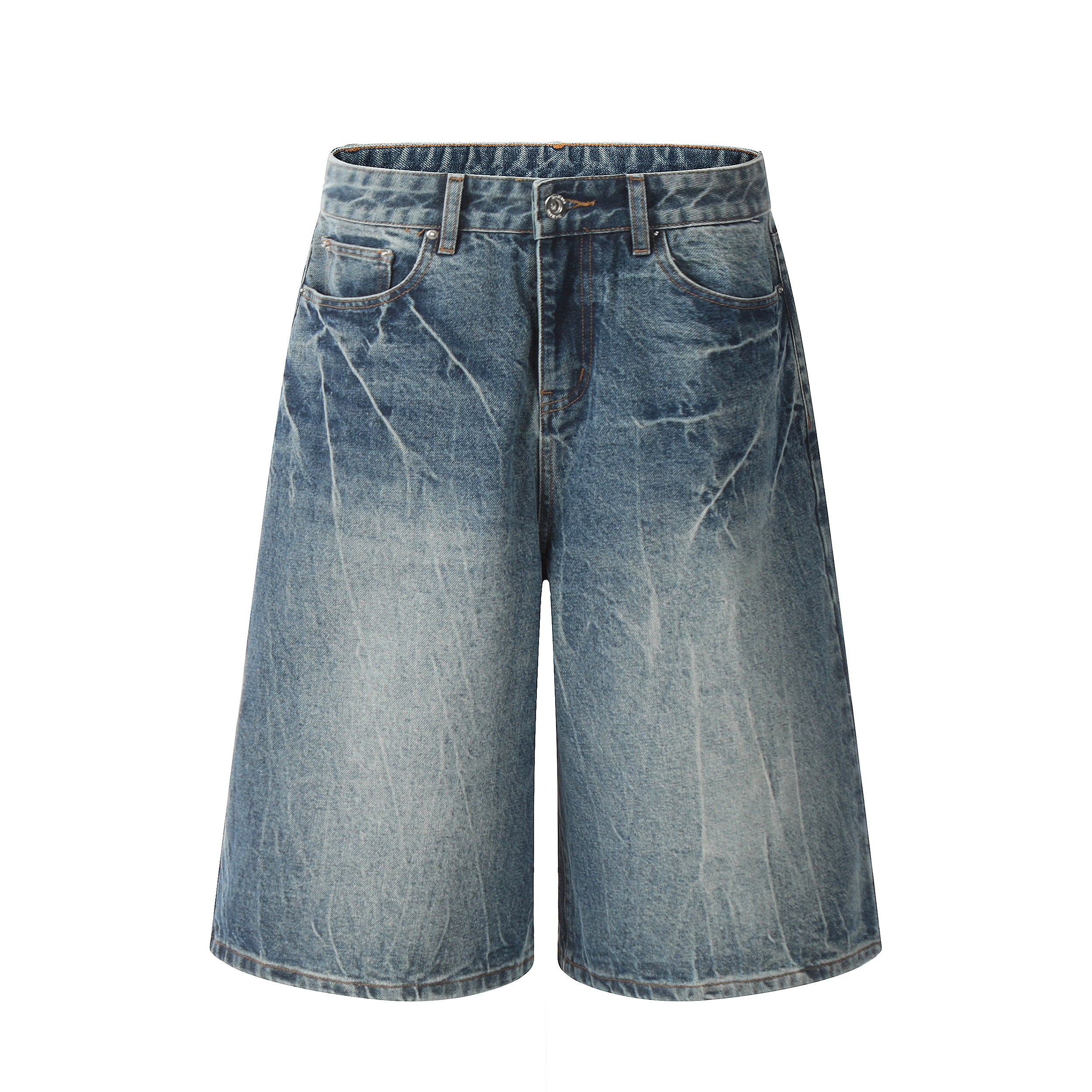 DONOTLOGO Sun-Faded Baggy Denim Jorts - Unisex Vintage Washed Streetwear Shorts - Edgy Oversized Bottom with Raw Hem & Distressed Pockets