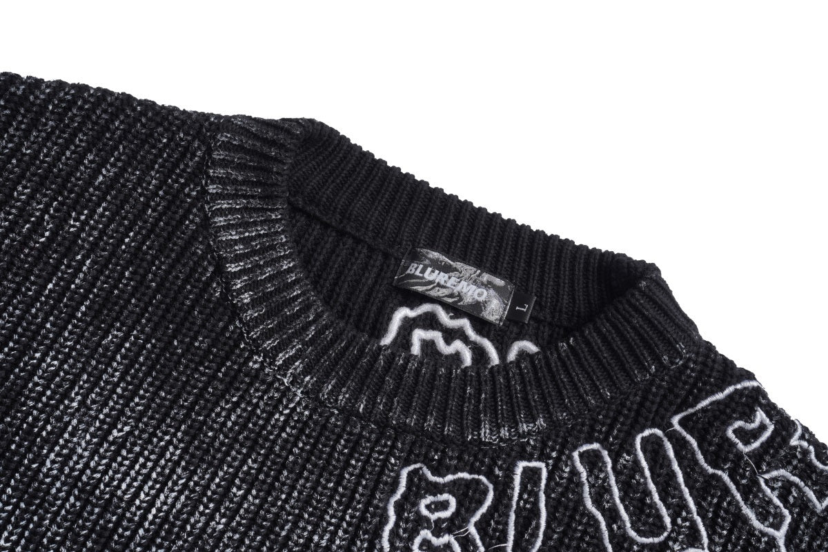 Unisex Vintage Tie-Dye Distressed Knit Letter Sweater