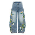 Unisex Floral Embroidered Denim Jeans