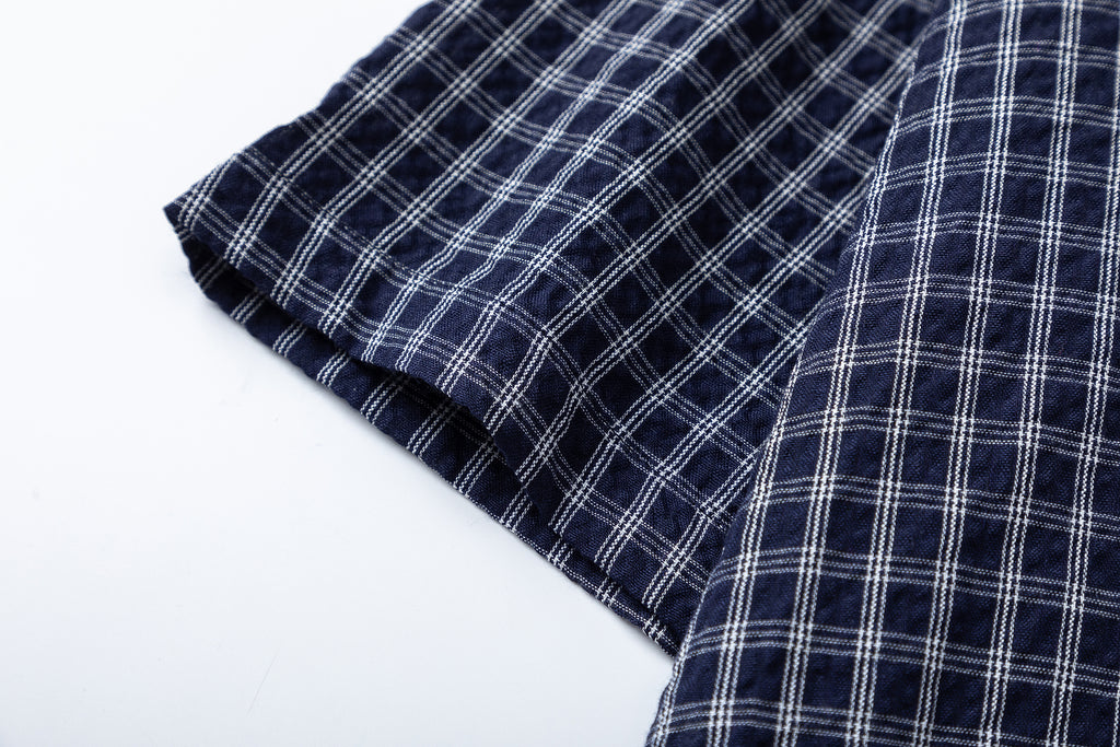 DONOTLOGO Unisex Dark Blue Plaid Shirt | Loose Fit, Japanese Retro Style | Summer Essential