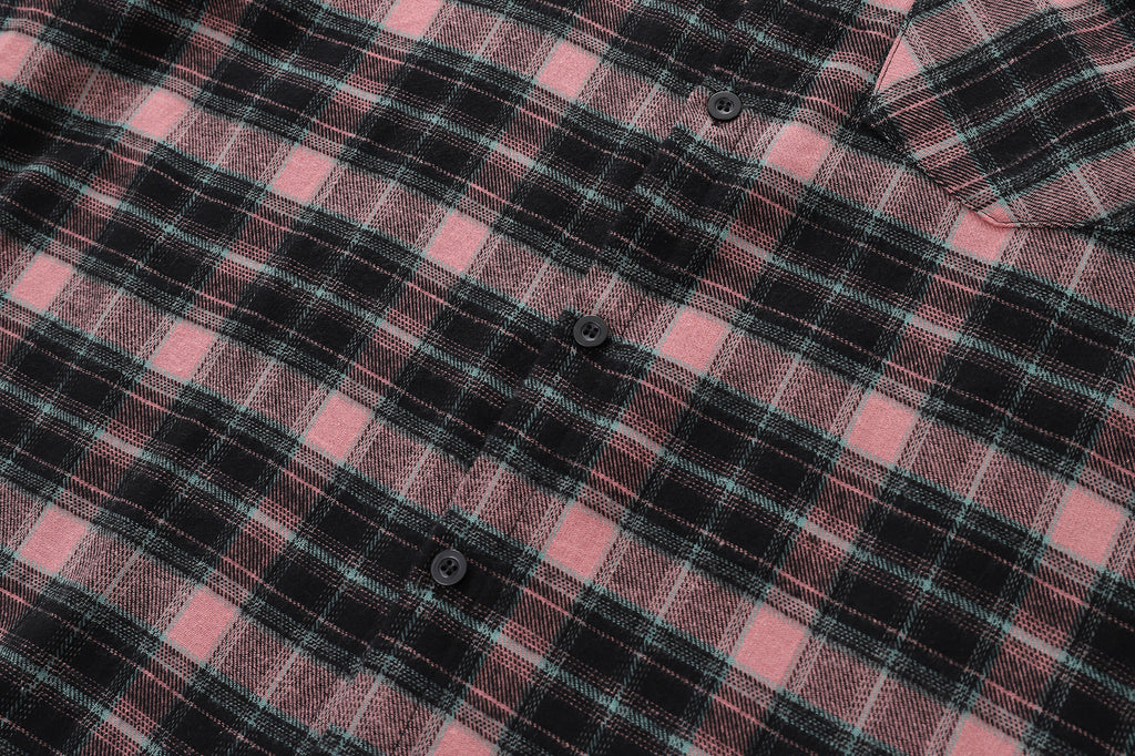 DONOTLOGO Unisex Pink Black Plaid Shirt | Embroidered Detail, Loose Fit | Casual Summer Essential