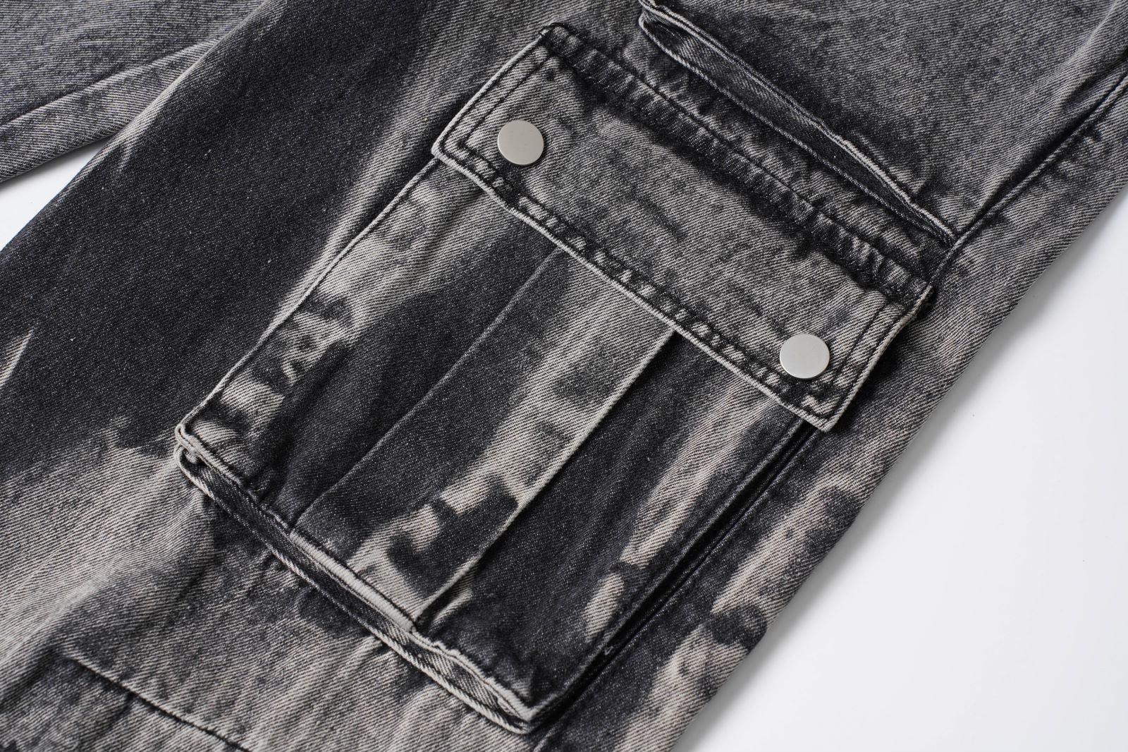 DONOTLOGO "Acid Wash" Heavyweight Cargo Denim - Distressed Tie-Dye Wide Leg Jeans with Multi-Flap Pockets - American High Street Style