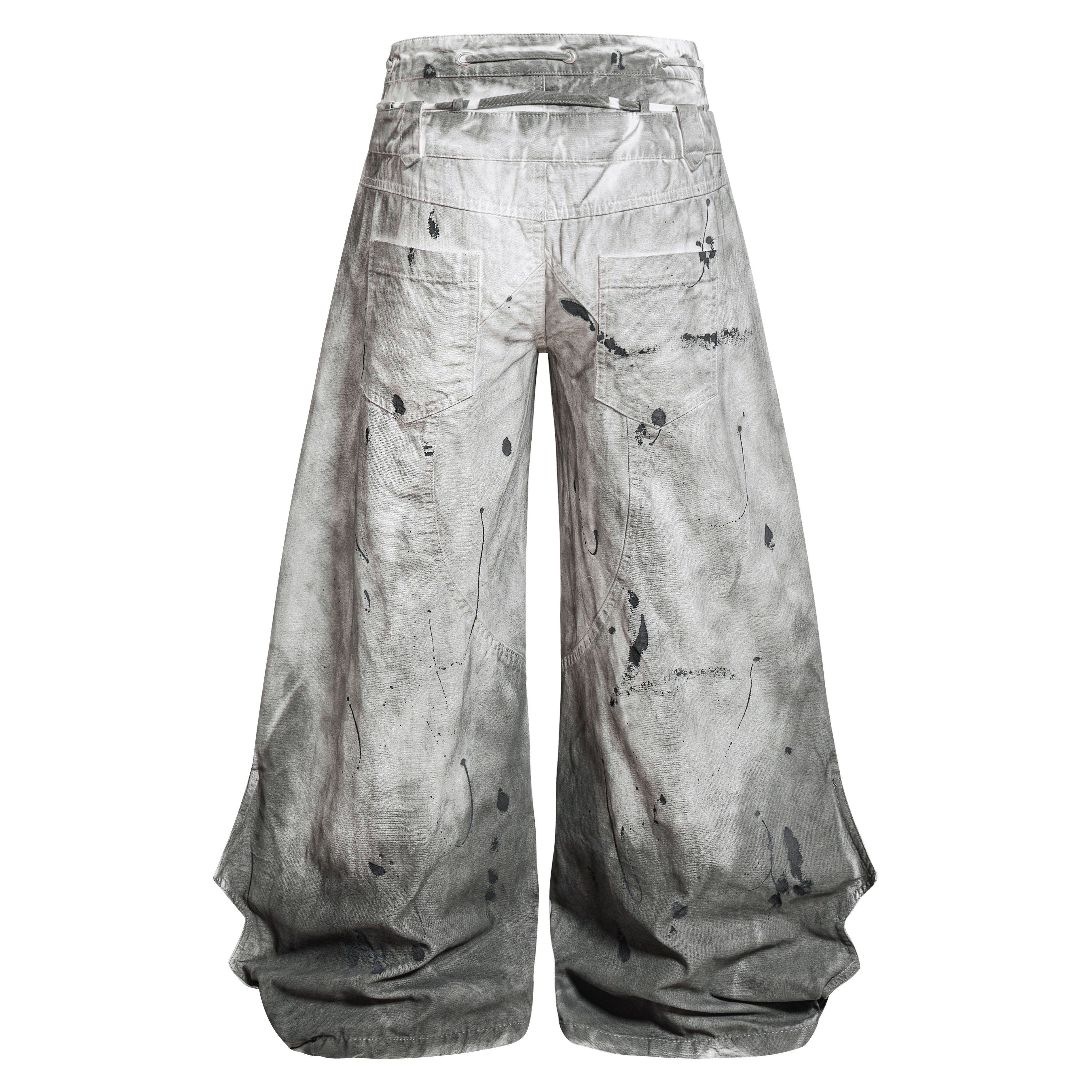 DONOTLOGO Heavy Splatter Gradient Wide-Leg Denim | Unisex Y2K Punk Rock Paint-Splashed Jeans | Vintage Gray High Street Oversized Trousers