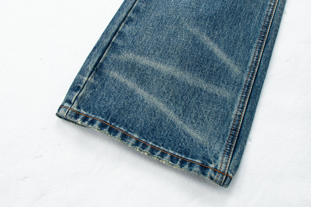 Vintage Distressed Straight-Leg Denim Jeans