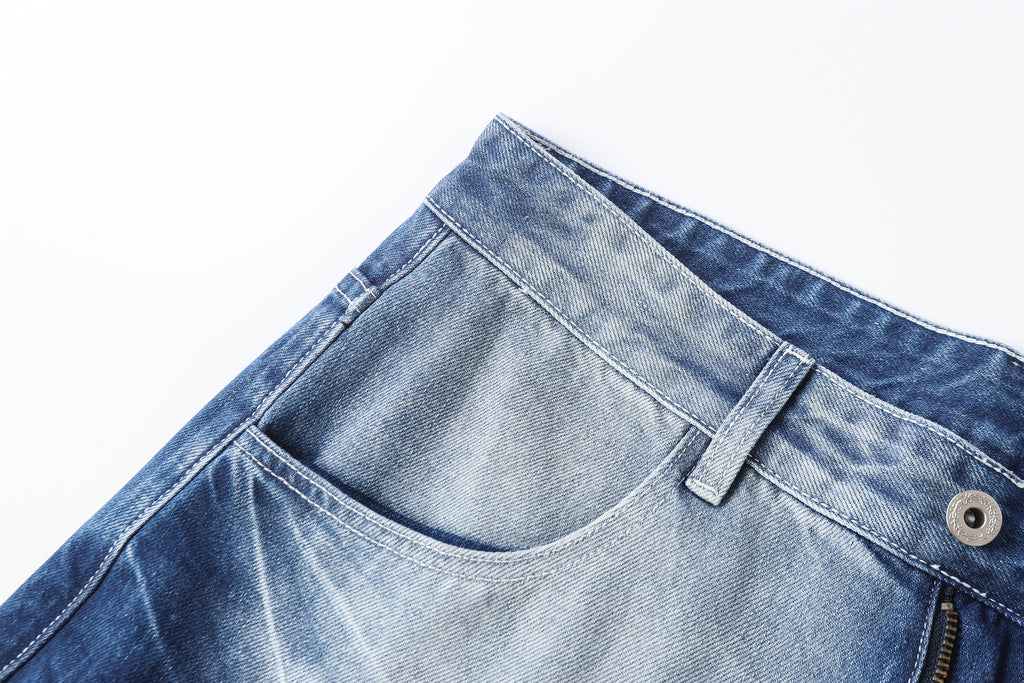DONOTLOGO Retro Blue Baggy Denim Pants | Unisex Y2K Wide Leg Trousers with Natural Whiskering & Fade | High Street Relaxed Fit Bottoms
