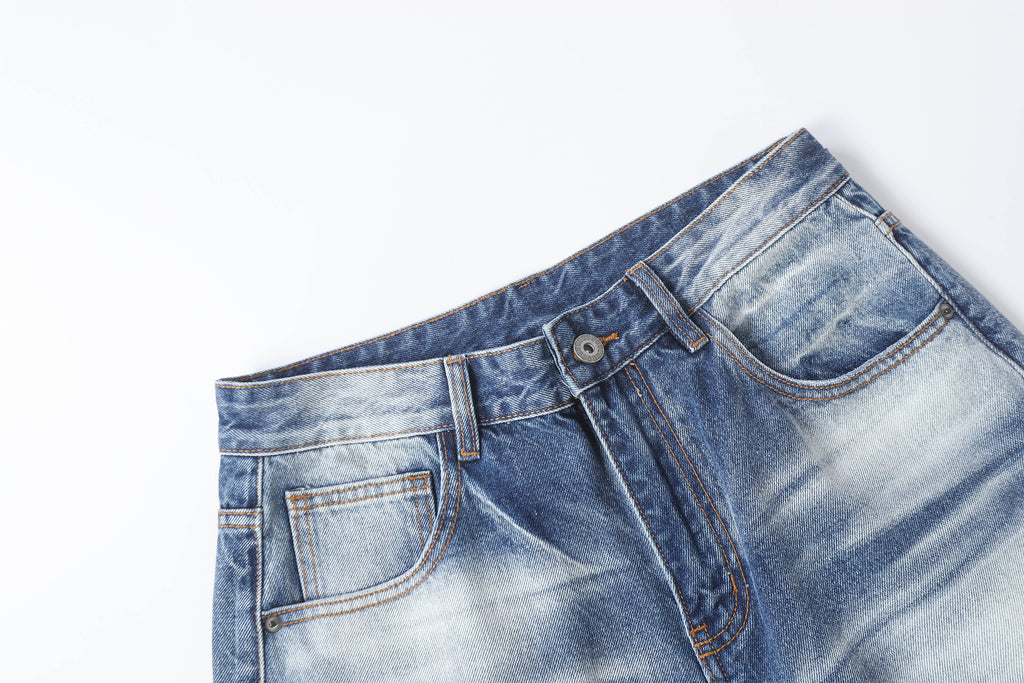 DONOTLOGO Retro Blue Baggy Denim Pants | Unisex Y2K Wide Leg Trousers with Natural Whiskering & Fade | High Street Relaxed Fit Bottoms