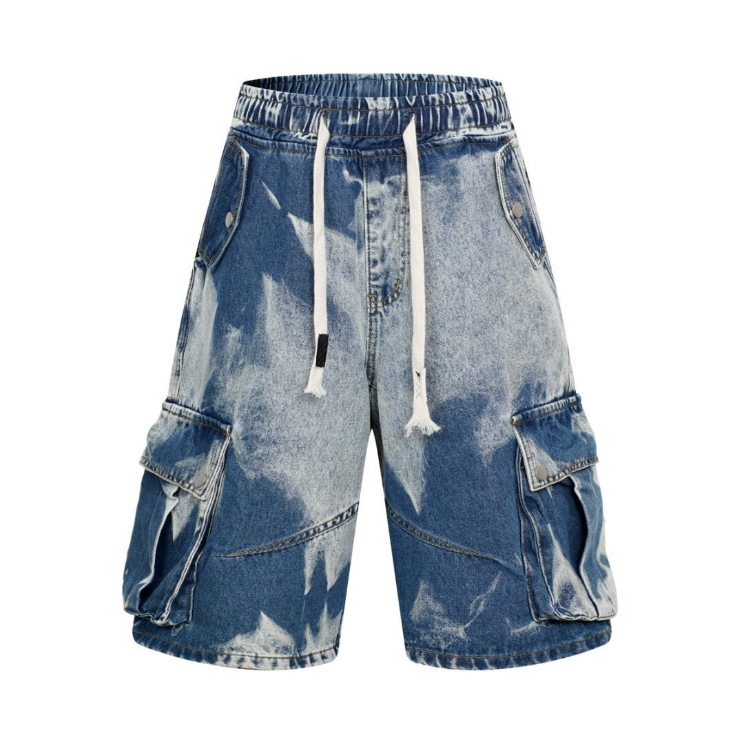 DONOTLOGO Acid Wash Patchwork Cargo Shorts - Oversized Distressed Deni