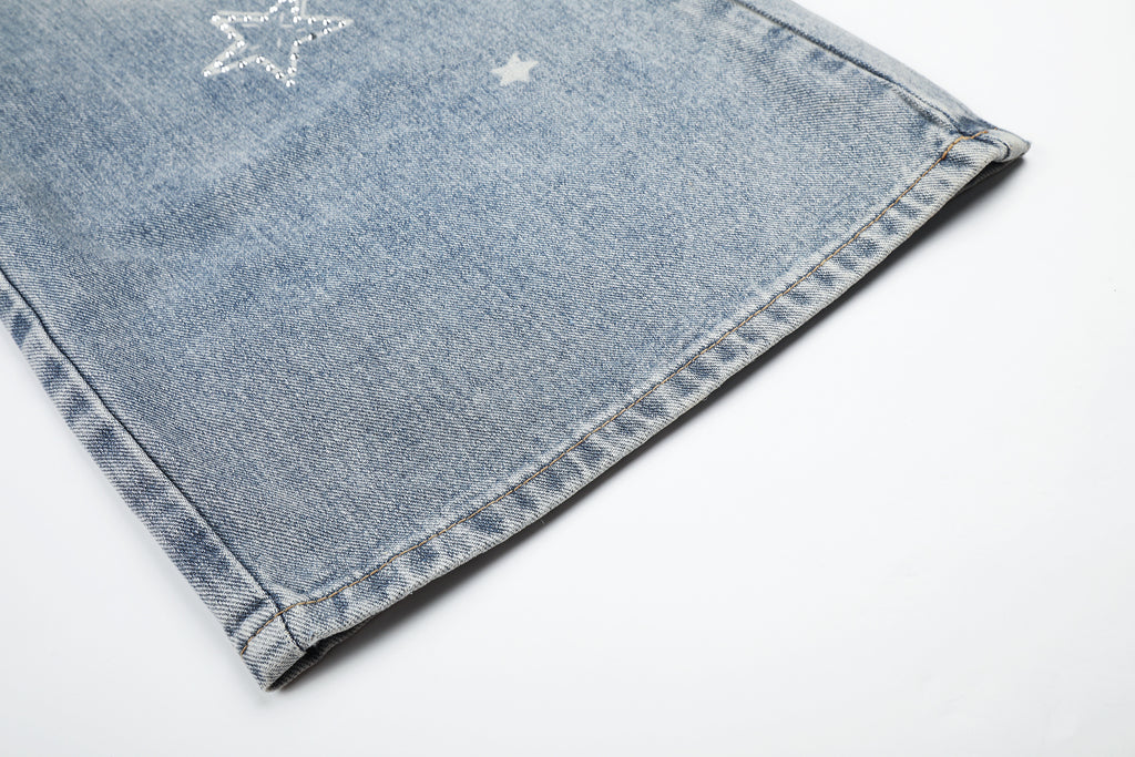 DONOTLOGO Urban Edge Collection | Unisex Relaxed Fit Denim Jeans | Bold Star Embroidery & Ripped Wash Finish with Classic Cotton Denim Fabric
