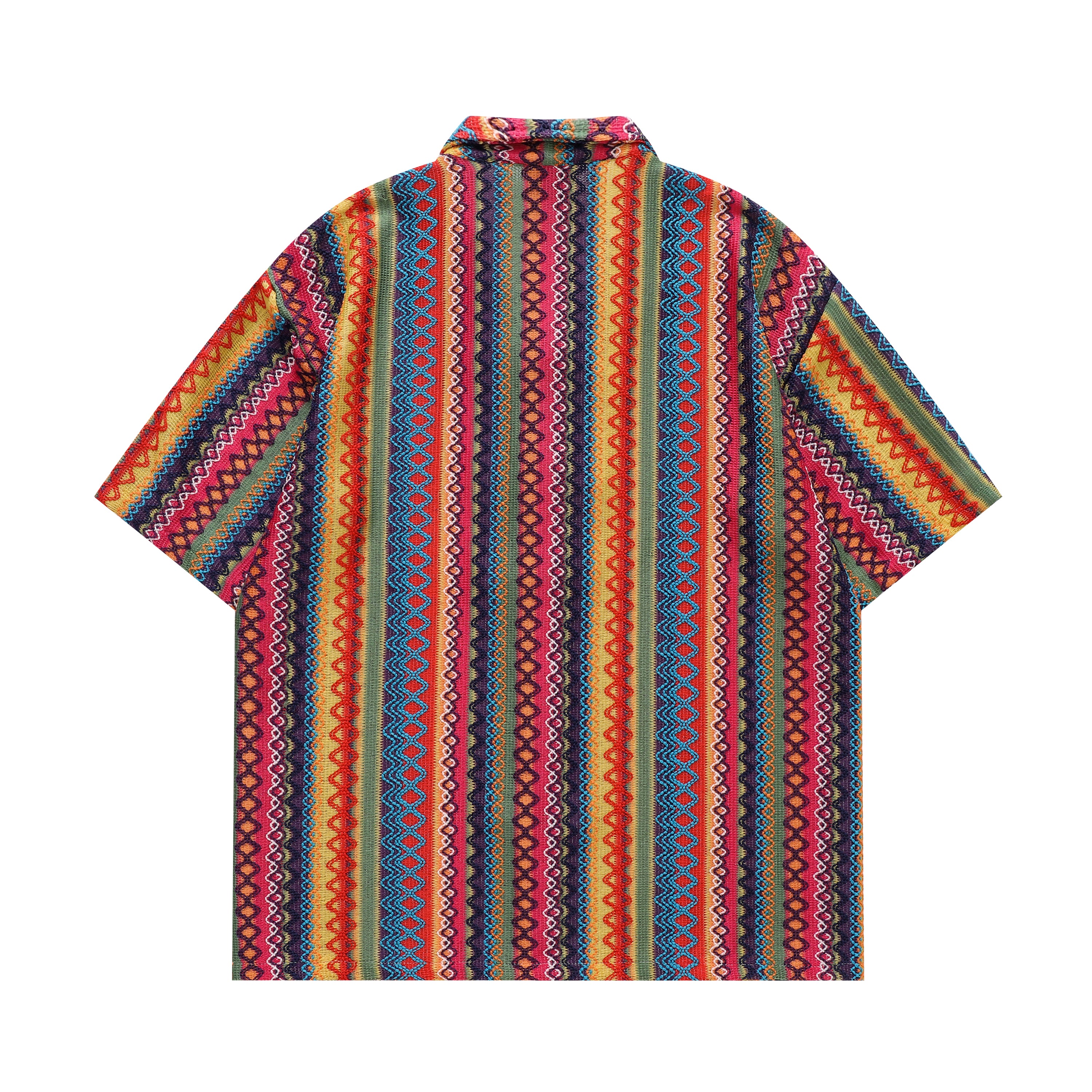 DONOTLOGO 70s Vibe Tribal Knit Shirt | Unisex Y2K Cuban Collar Top with Zigzag Print | High Street Relaxed Fit Summer Blouse
