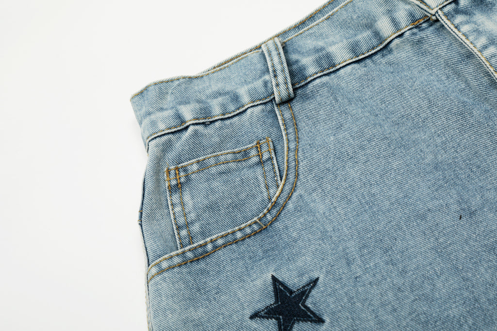 DONOTLOGO Urban Streetwear Collection | Unisex Relaxed Silhouette Jeans | Bold Number & Star Motif & Soft Denim Fabric