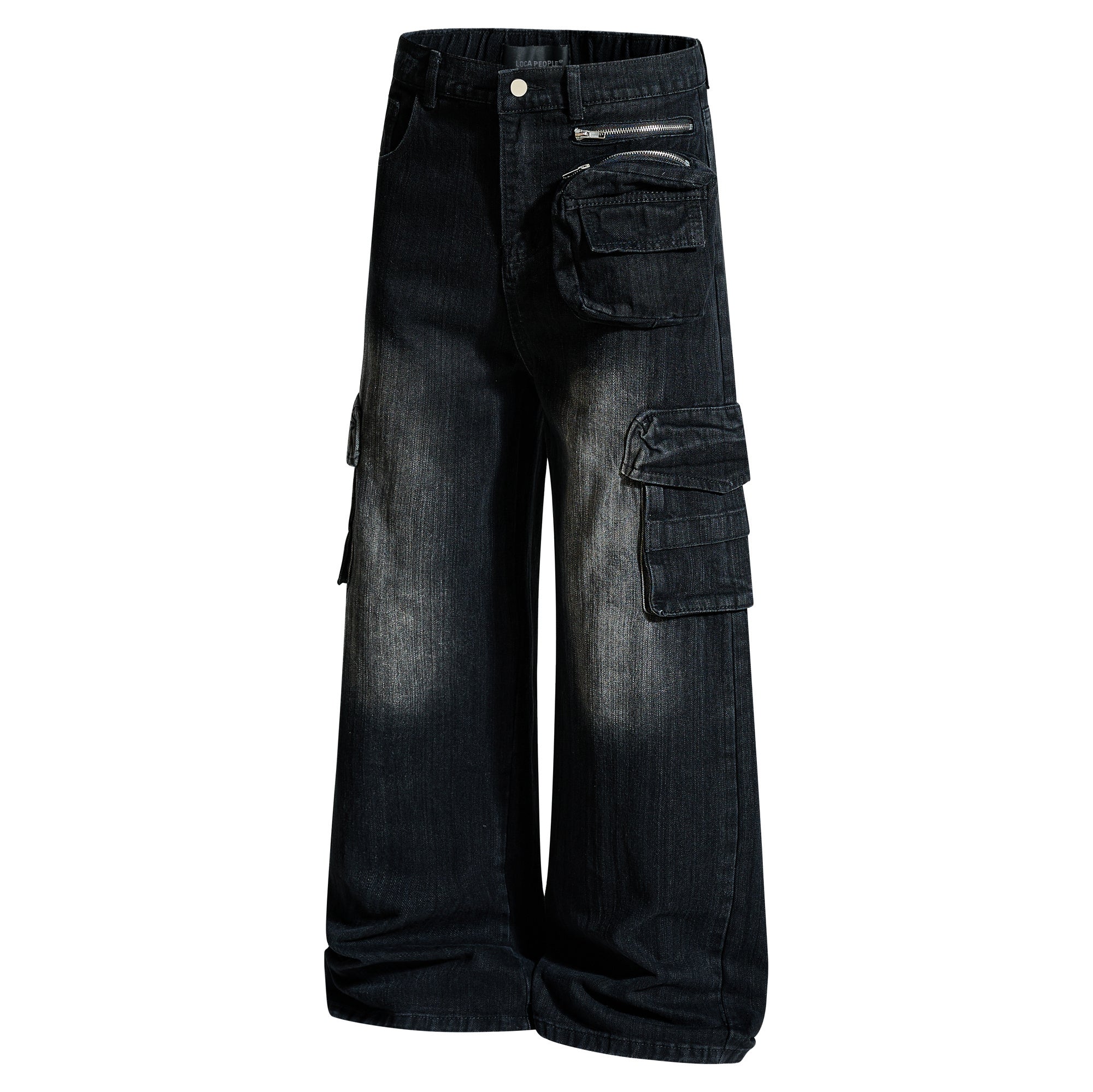 Unisex Street Style Multi-Pocket Washed Denim Jeans