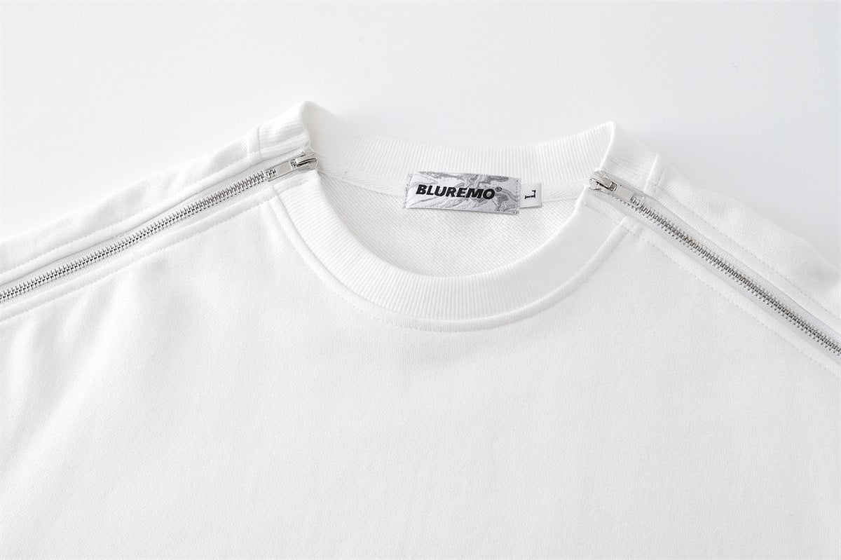 Unisex Streetwear Solid Crewneck Sweatshirt with Letter Print & Zipper Detail