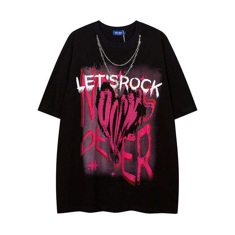 DONOTLOGO Bold Graffiti Letter & Chain Accent Tee | Unisex Y2K Oversized Streetwear Top | Retro High Street Summer Shirt