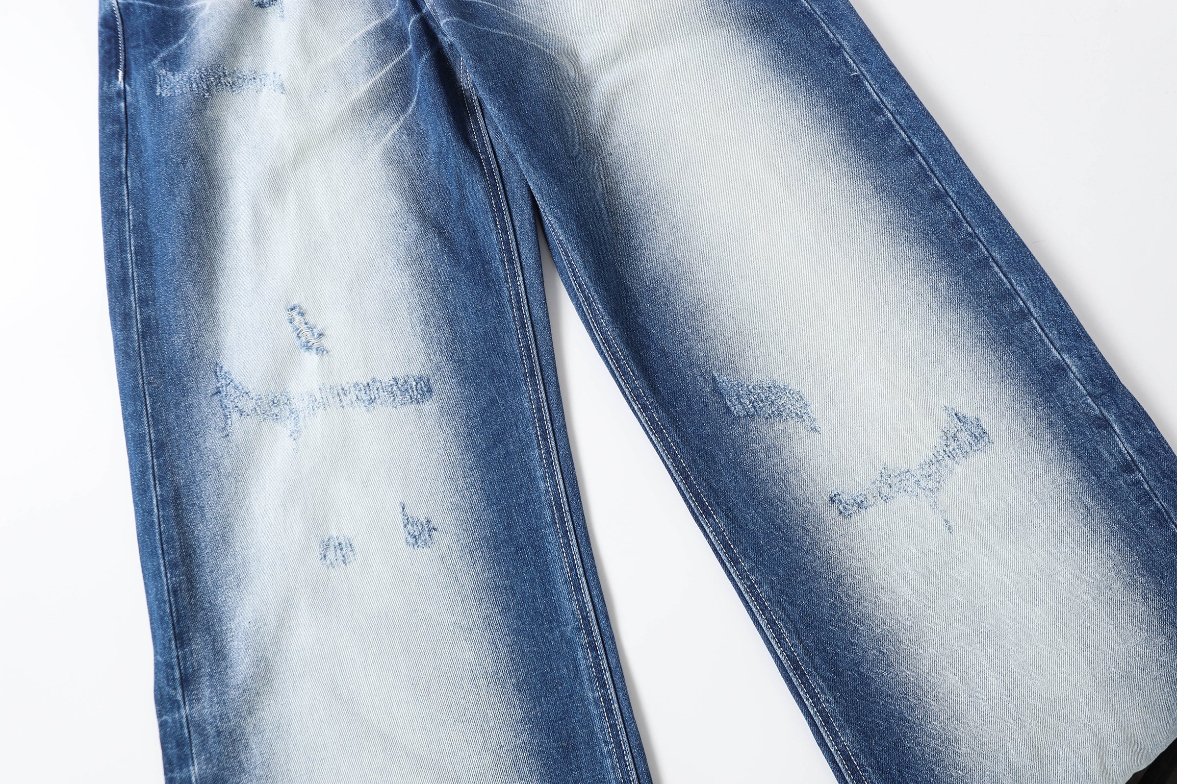 DONOTLOGO Retro Blue Baggy Denim Pants | Unisex Y2K Wide Leg Trousers with Natural Whiskering & Fade | High Street Relaxed Fit Bottoms