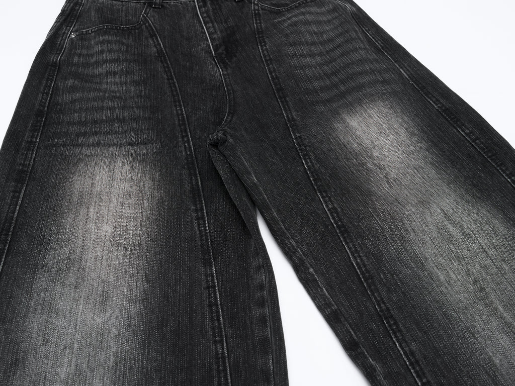 DONOTLOGO Oversized Black Acid Wash Denim Jeans - Unisex Baggy Trousers with Distressed Whisker Effect - Edgy Streetwear Bottom with Wide Leg Silhouette & Raw Hem