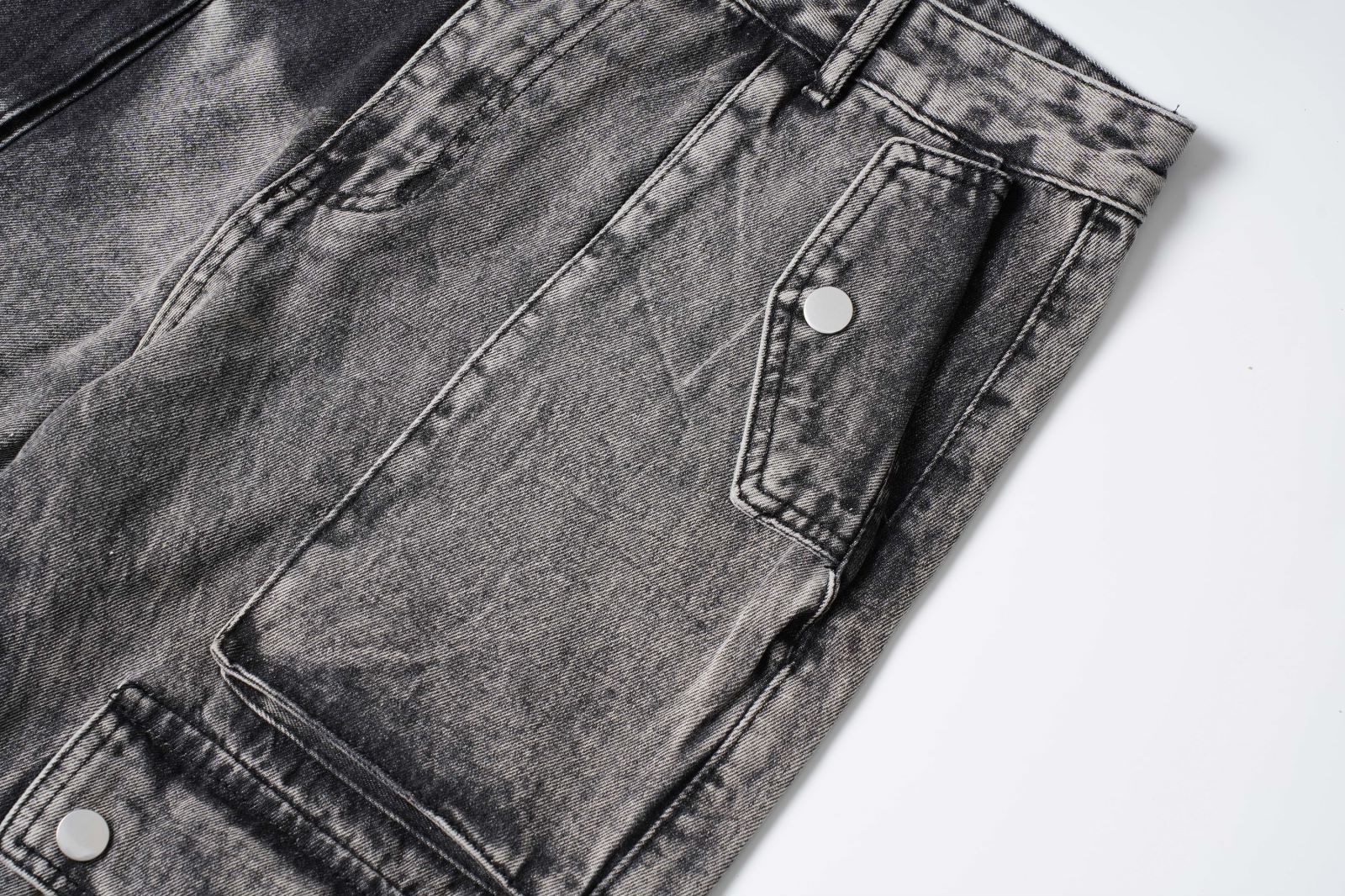 DONOTLOGO "Acid Wash" Heavyweight Cargo Denim - Distressed Tie-Dye Wide Leg Jeans with Multi-Flap Pockets - American High Street Style