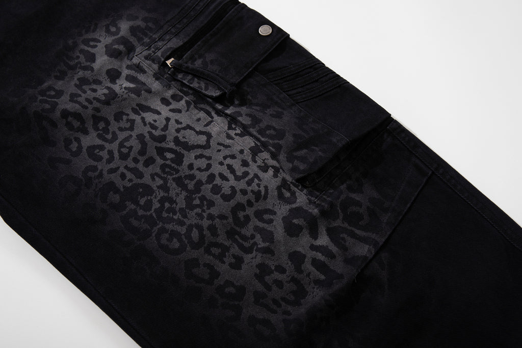 Unisex Vintage Leopard-Print Loose-Fit Gradient Denim Casual Jeans