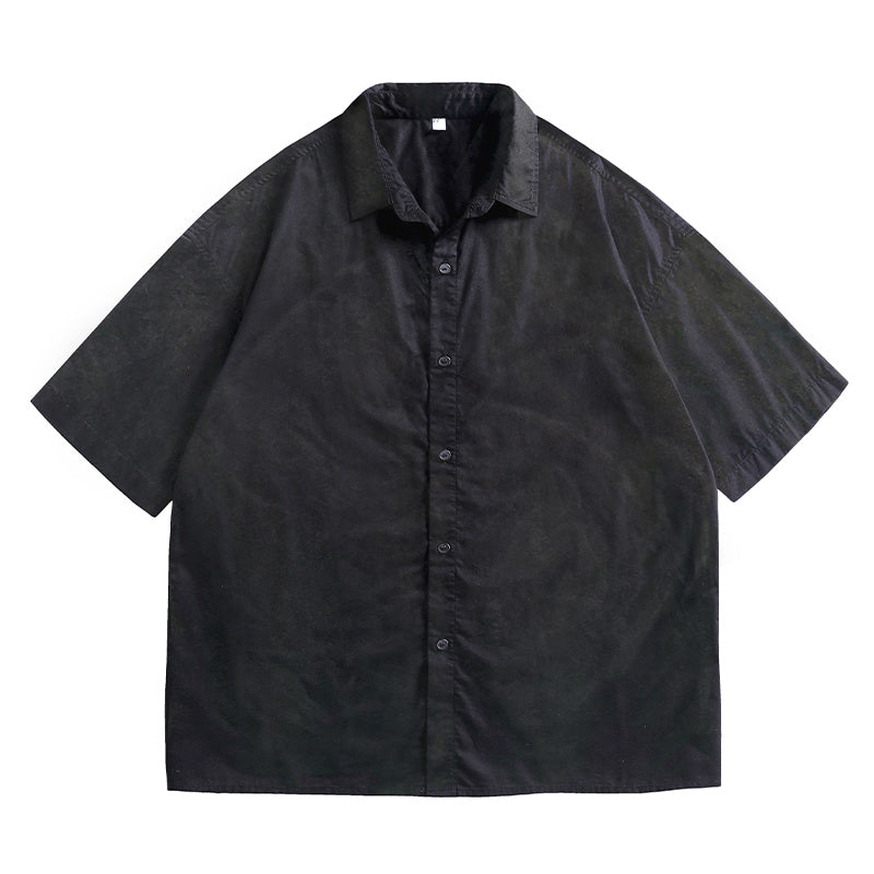 DONOTLOGO Deconstructed Short Sleeve Shirt - Unisex Oversized Button Up - Minimalist Streetwear Vintage Aesthetic Top