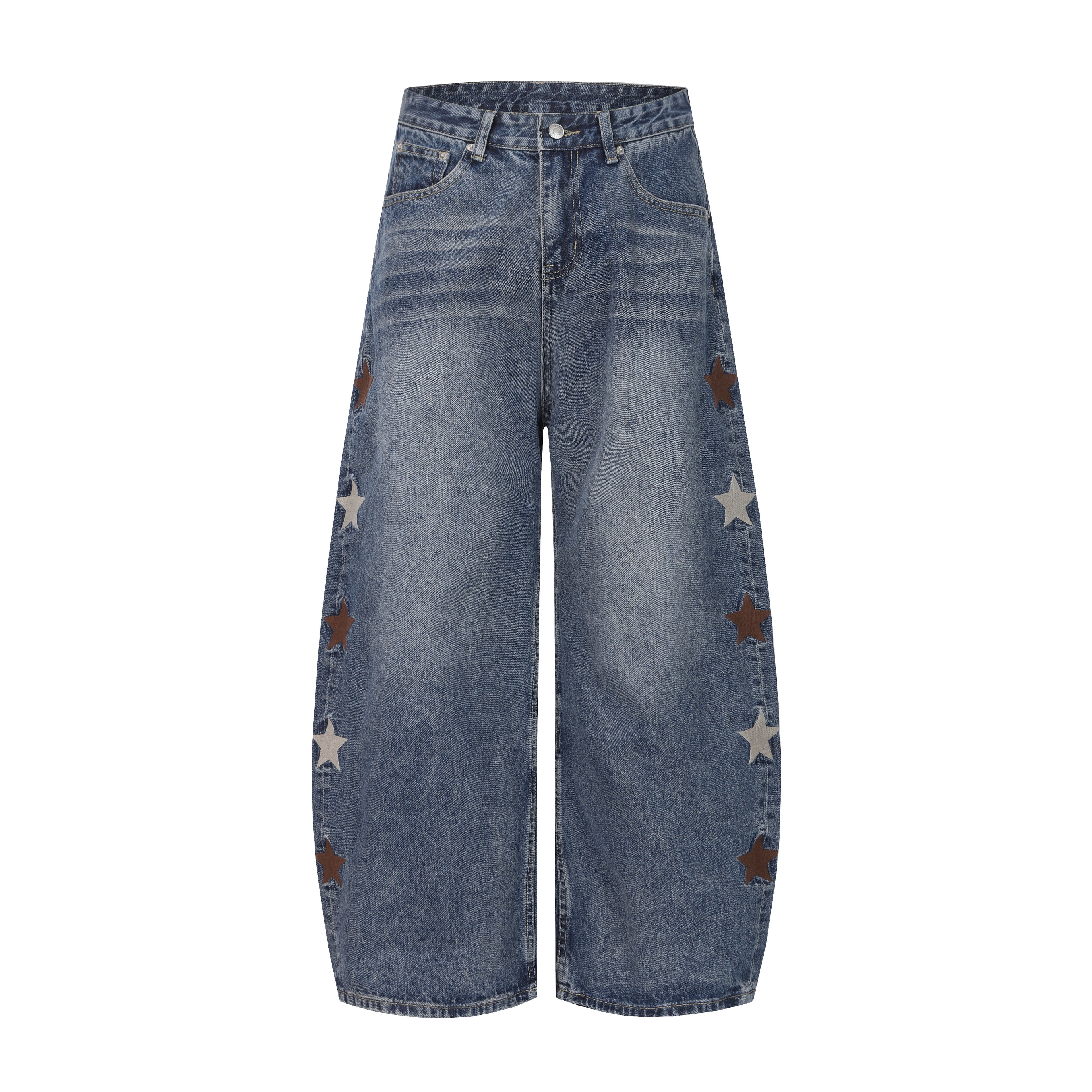 DONOTLOGO Urban Streetwear Collection | Unisex Curved Silhouette Denim Trousers | Bold Star Motif & Vintage Fade Detail with Premium Cotton Blend